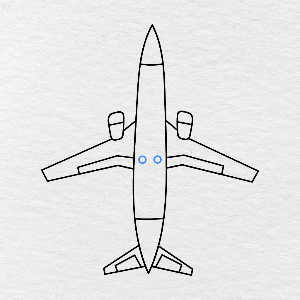 Step 9 Showing Two Small Round Windows Added Near The Middle Of The Airplane Body.