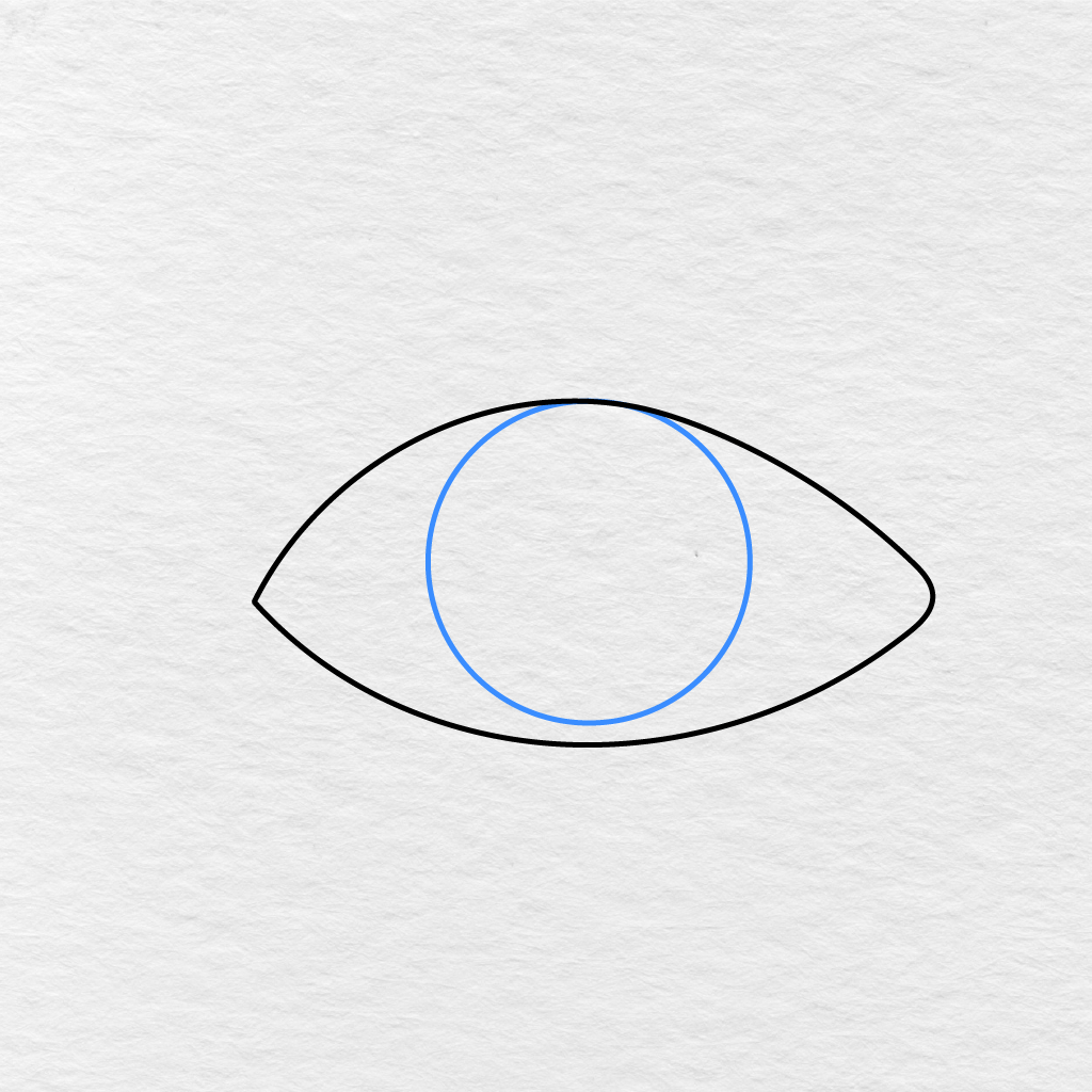 Step 2 Showing A Large Circular Iris Added Inside The Eye Outline.