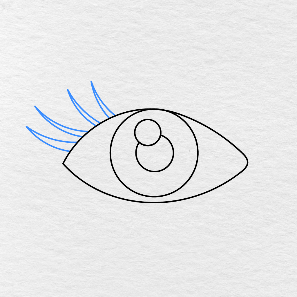 Step 5 Showing Four Pointed Eyelashes Added Above The Left Side Of The Eye.