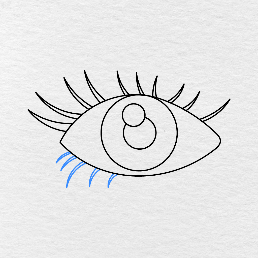 Step 8 Showing Four Curved Eyelashes Added Below The Left Side Of The Eye.