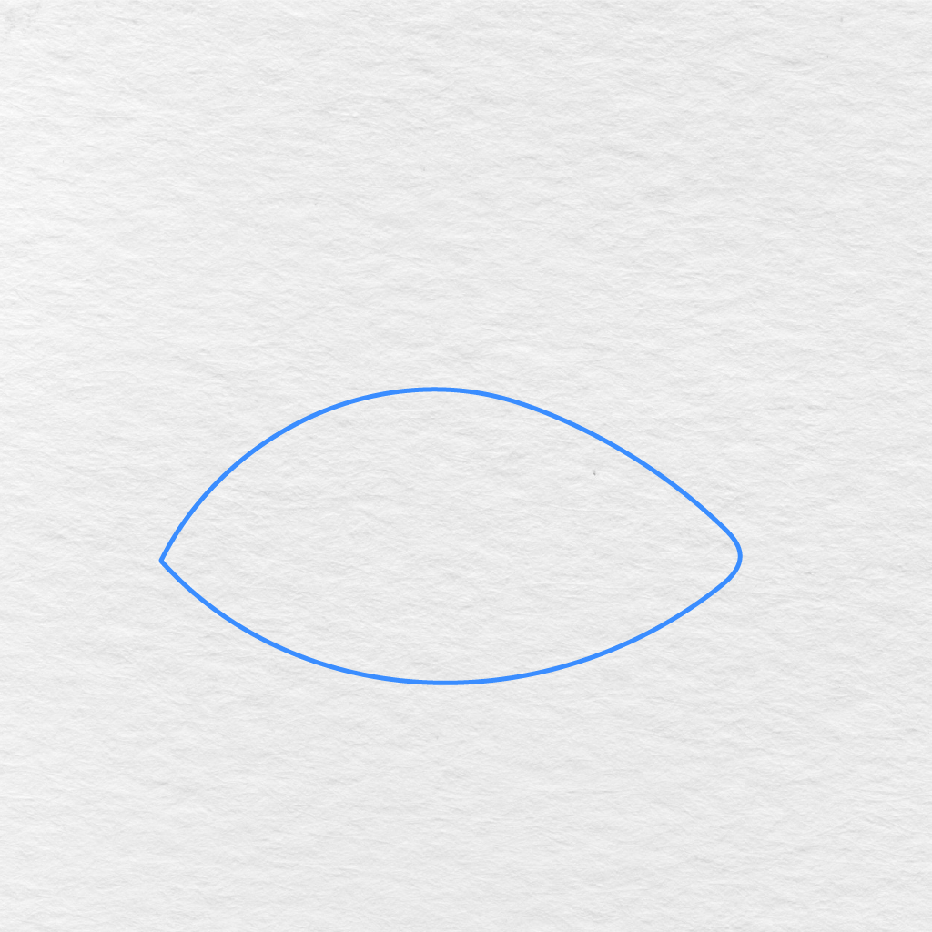 Step 1 Showing Two Curved Lines Connected To Form The Pointed Outline Of An Eye.