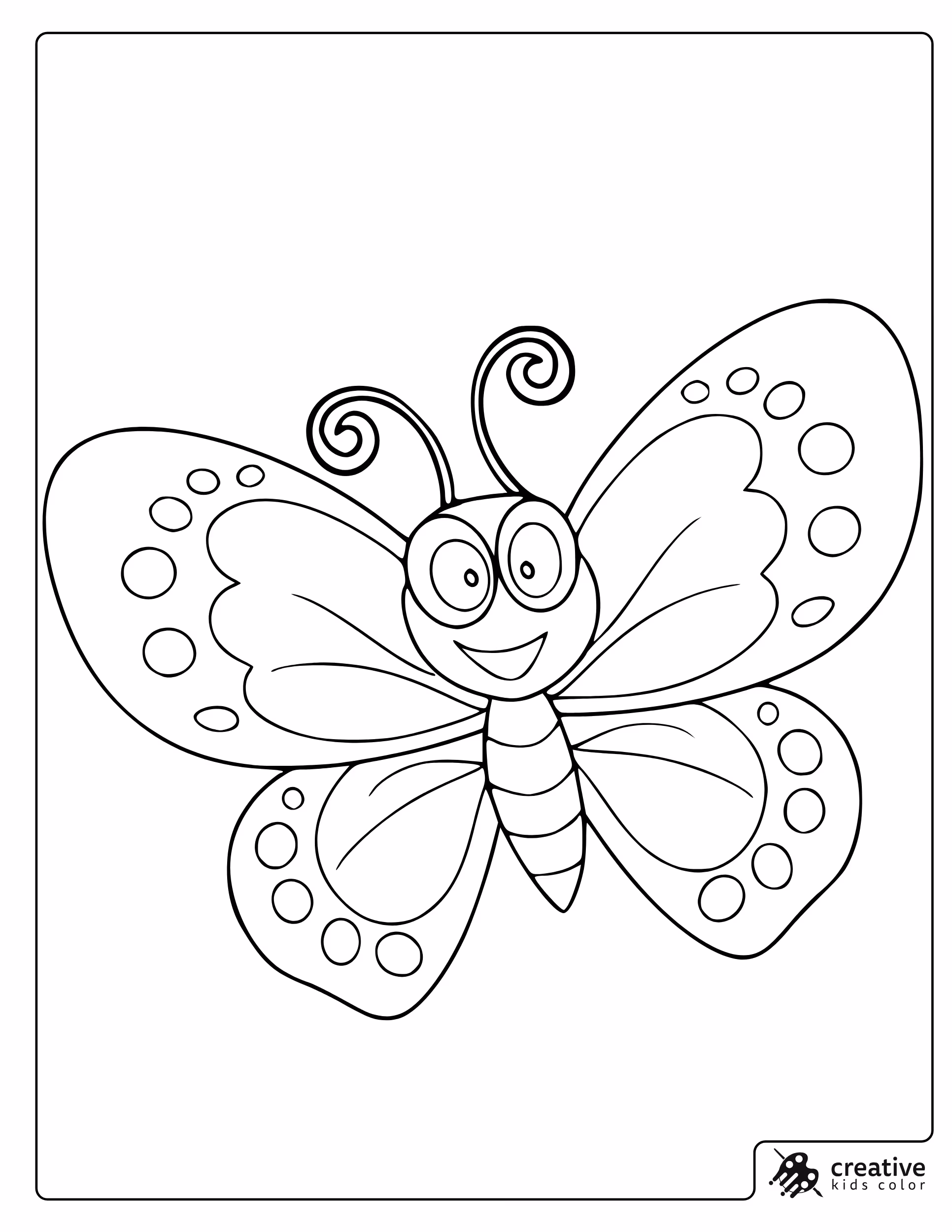 Kawaii Butterfly Coloring Page With A Smiling Face