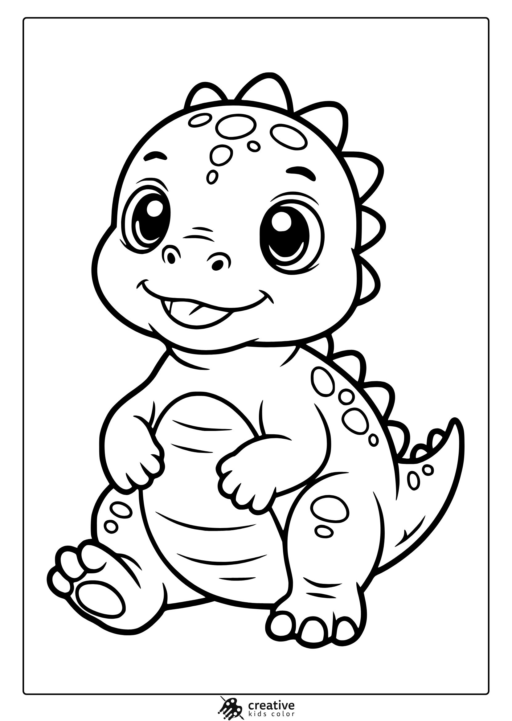 A Kawaii Baby Dinosaur With Spikes And A Smile Sits In This Adorable Dinosaur Coloring Page For Coloring Fun.
