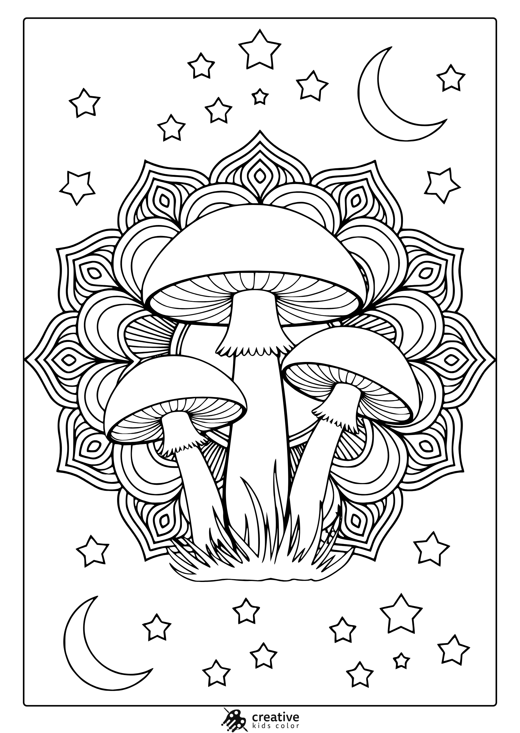 Intricate Mushroom At The Center Of A Mandala Pattern In This Relaxing And Artistic Coloring Page.