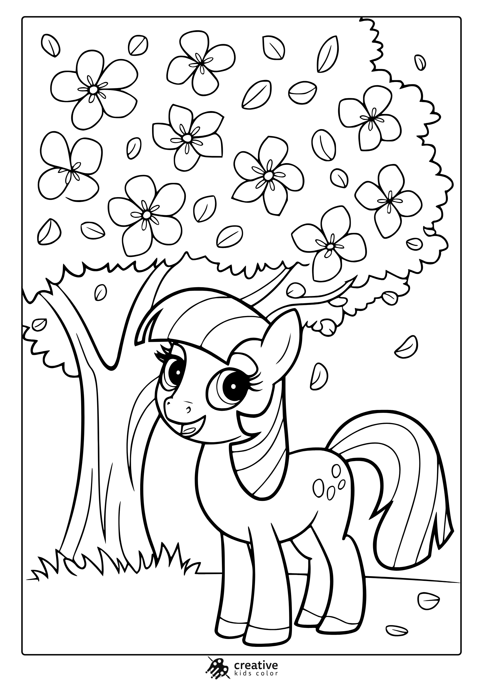 My Little Pony Friendship Blossom Coloring Page With A Pony And Flowers.