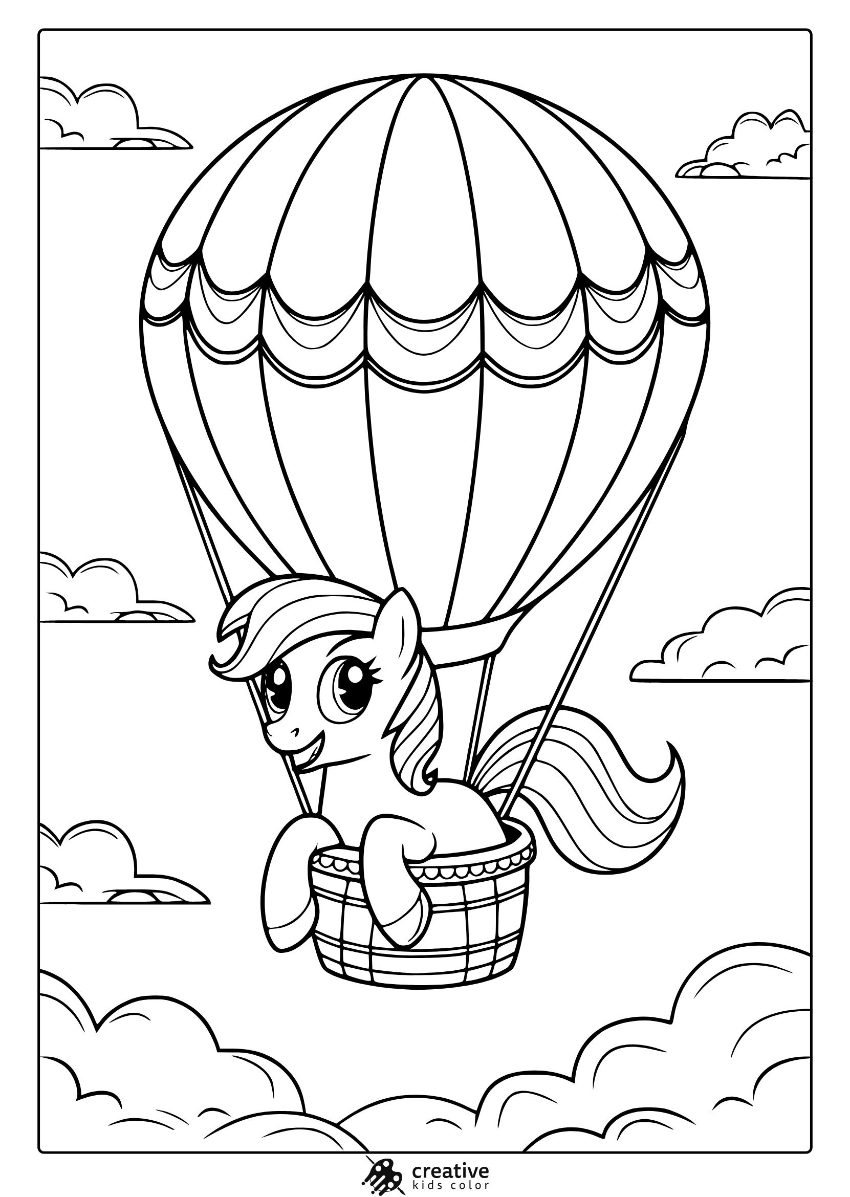 My Little Pony Hot Air Balloon Adventure Coloring Page With A Pony And Clouds.