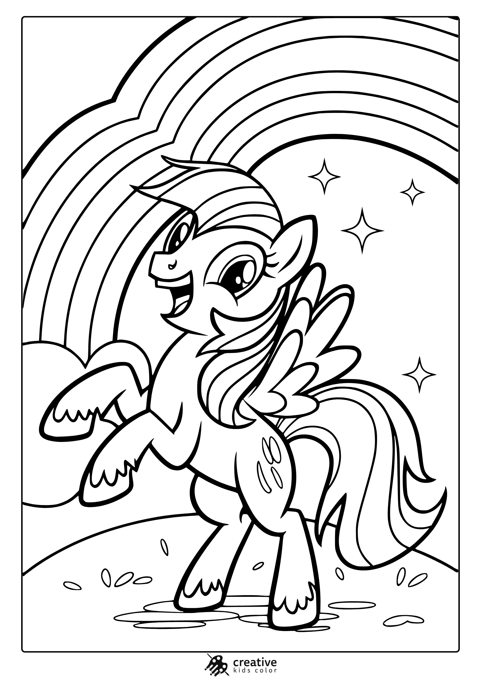 My Little Pony Rainbow Dance Coloring Page With A Pegasus And Rainbow.