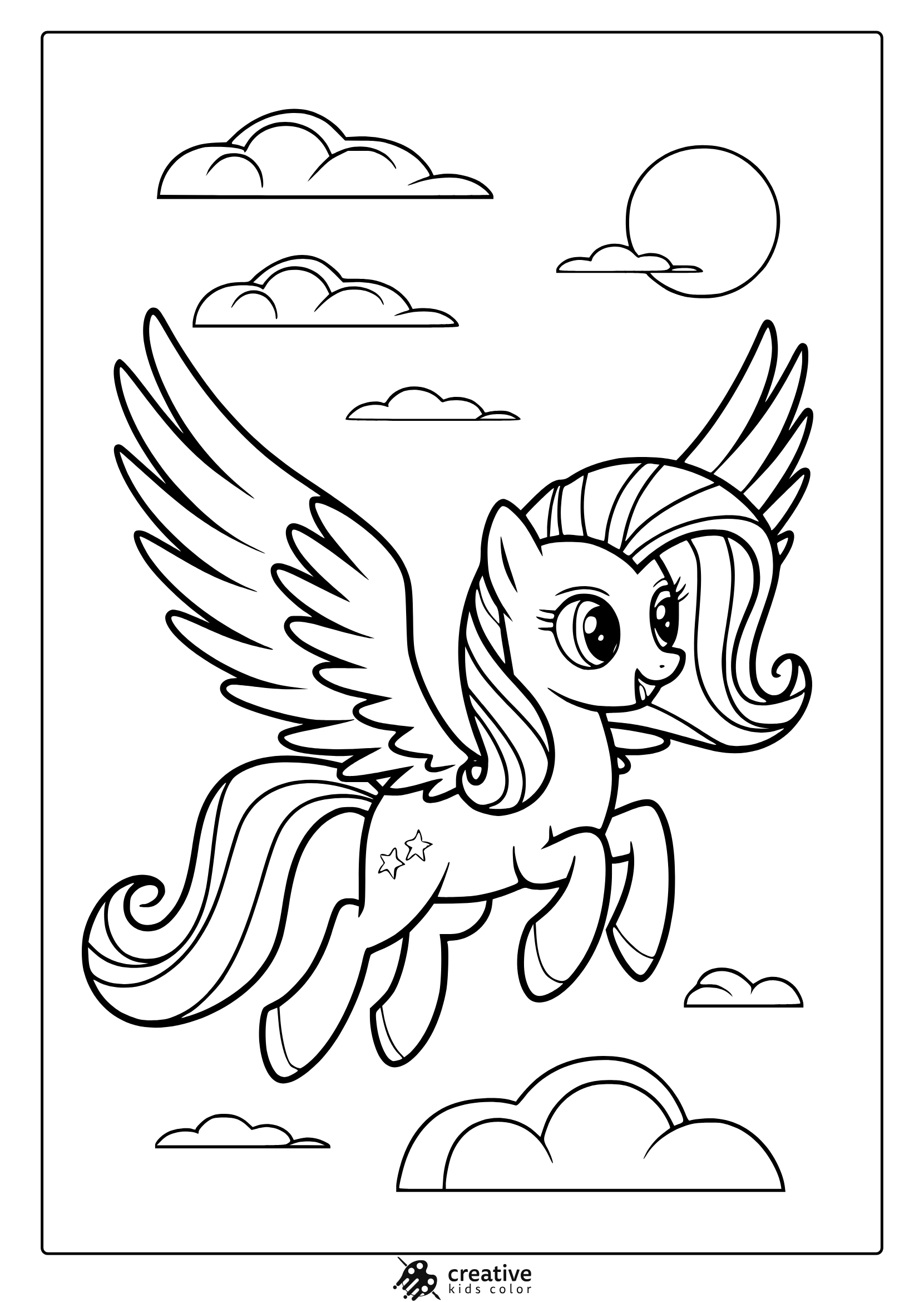 My Little Pony Royal Flight Coloring Page With A Pegasus And Clear Sky.