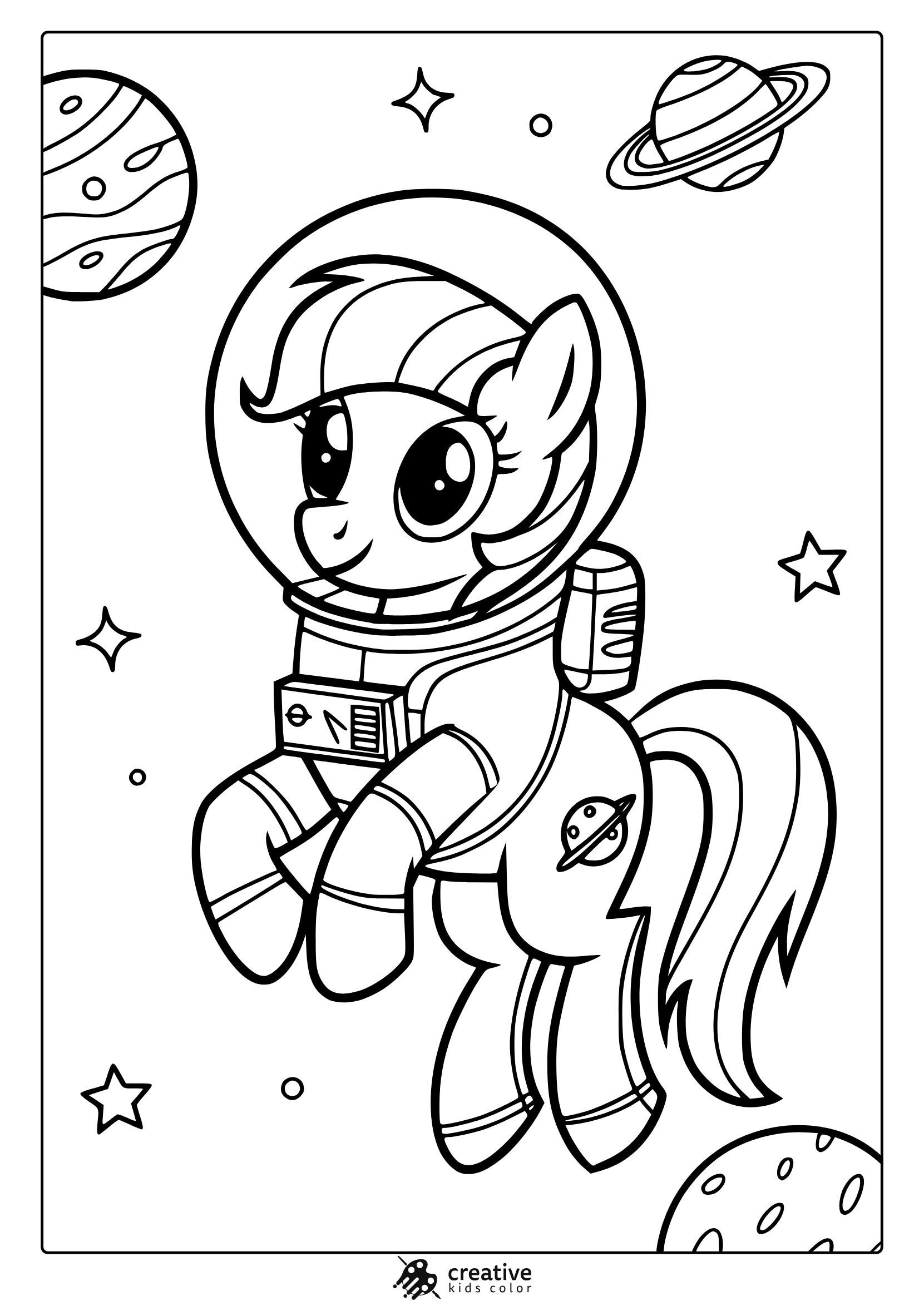 My Little Pony Space Explorer Coloring Page With A Pony In Space Gear.