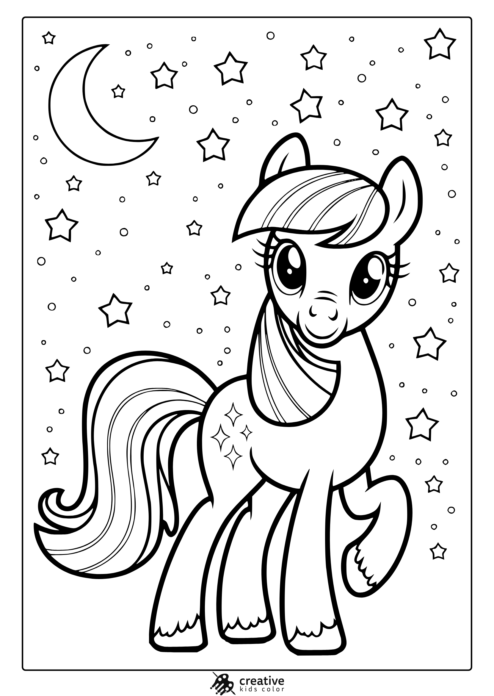 My Little Pony Starlit Sky Coloring Page With A Unicorn And Stars.