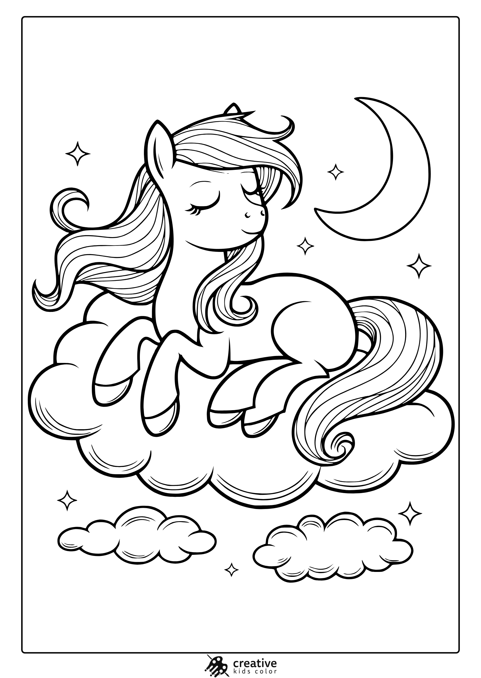 My Little Pony Sweet Dreaming Coloring Page With A Unicorn And Crescent Moon.