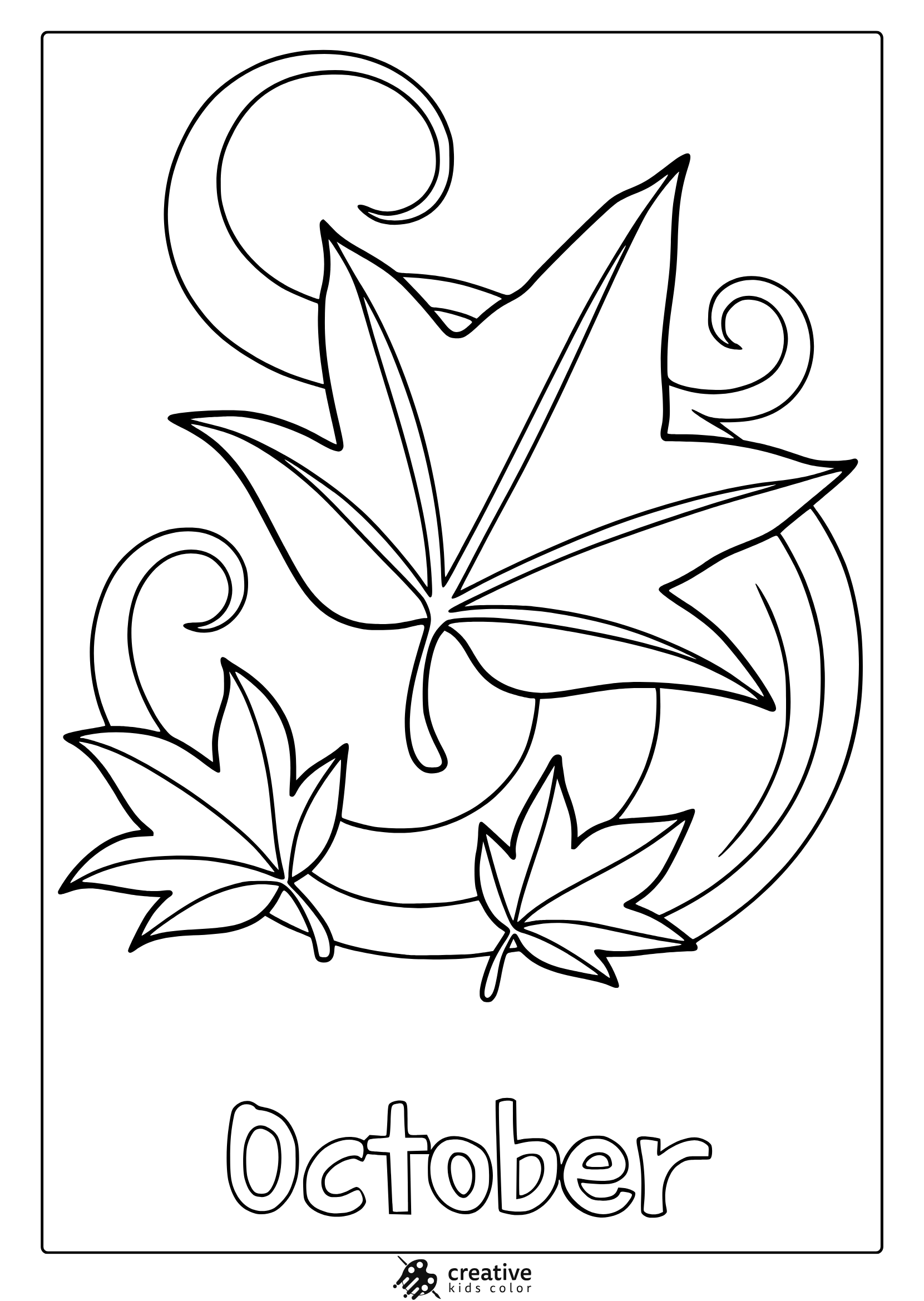 October Leaves Flying In The Wind Coloring Page With Swirling Maple Leaves.