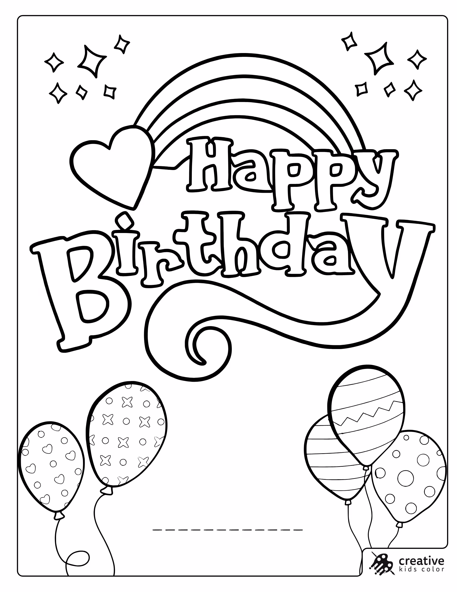 Personalized Birthday Card Coloring Page With A Rainbow Balloons And Blank Space