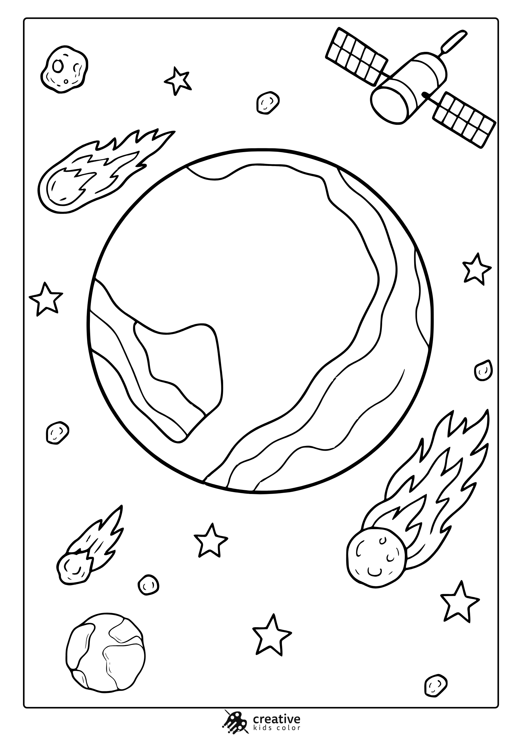 Pluto With Wavy Lines Stars Comets And Planets. Playful Pluto Coloring Page In Cartoon Style For Young Learners.