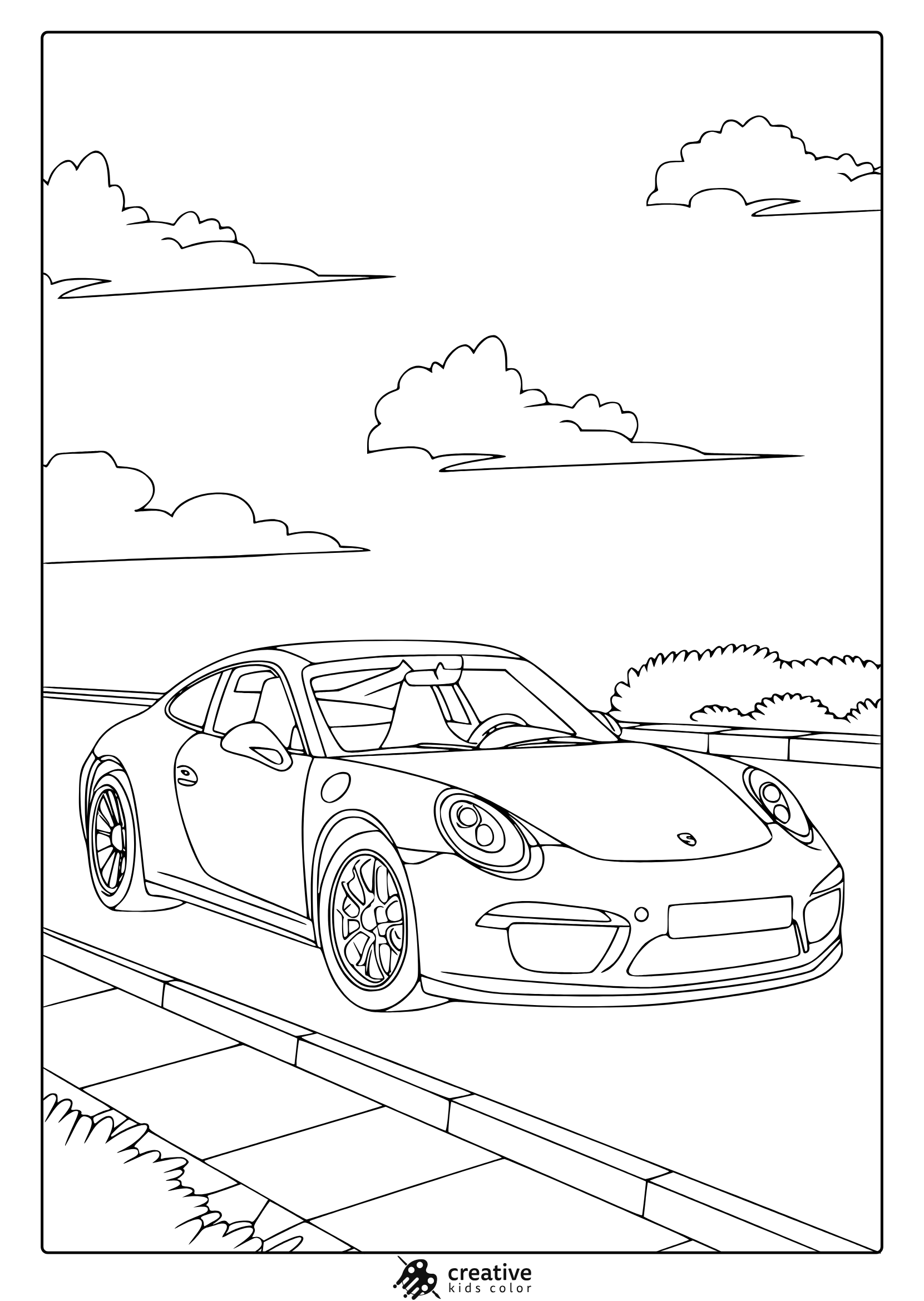 A Sleek Porsche Driving On A Smooth Road, A Stylish Porsche Coloring Page.