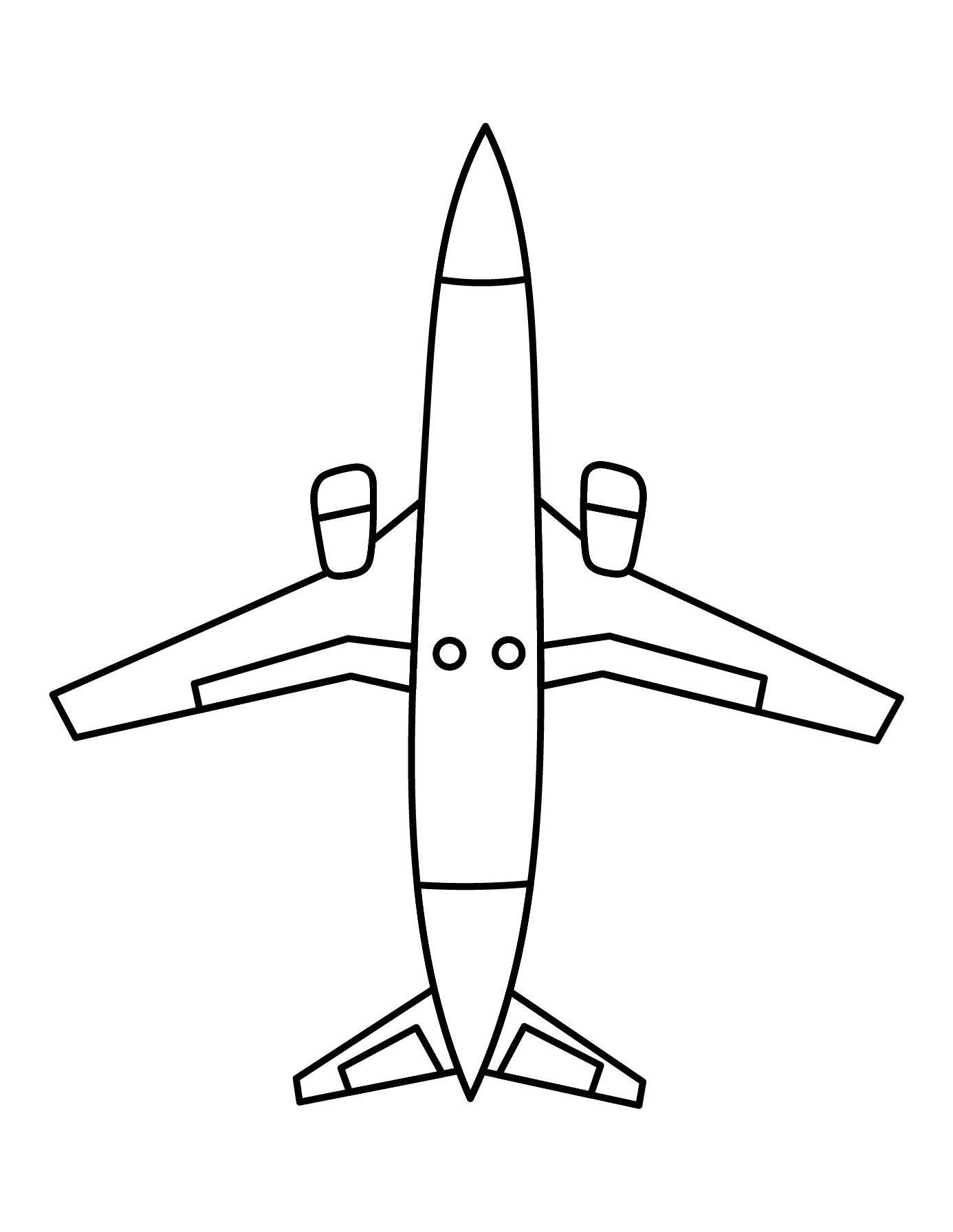 Completed Top View Airplane Drawing Showing The Outline For Printing And Coloring.