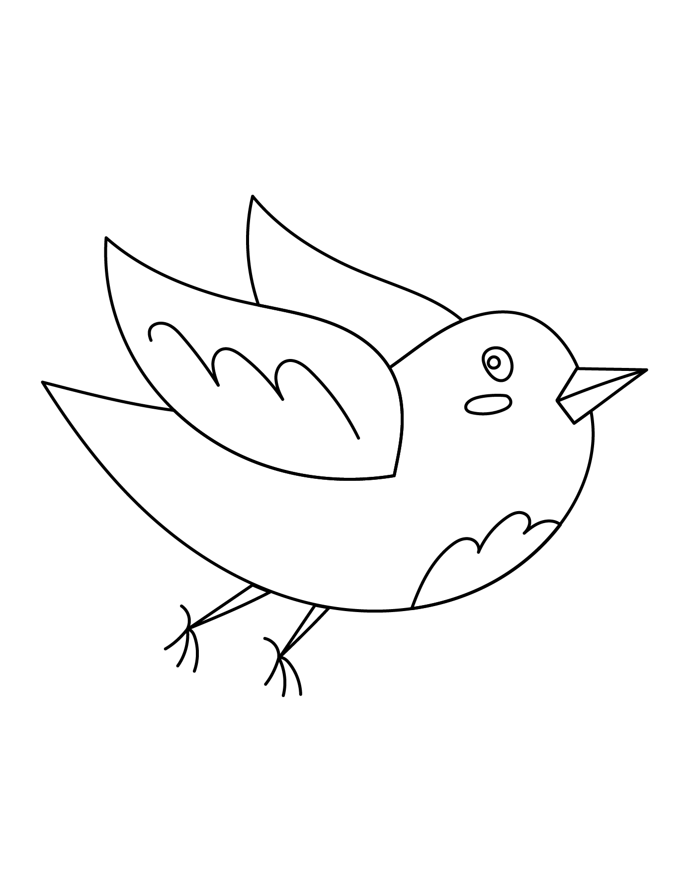 Completed Bird Drawing Showing The Outline For Printing And Coloring.