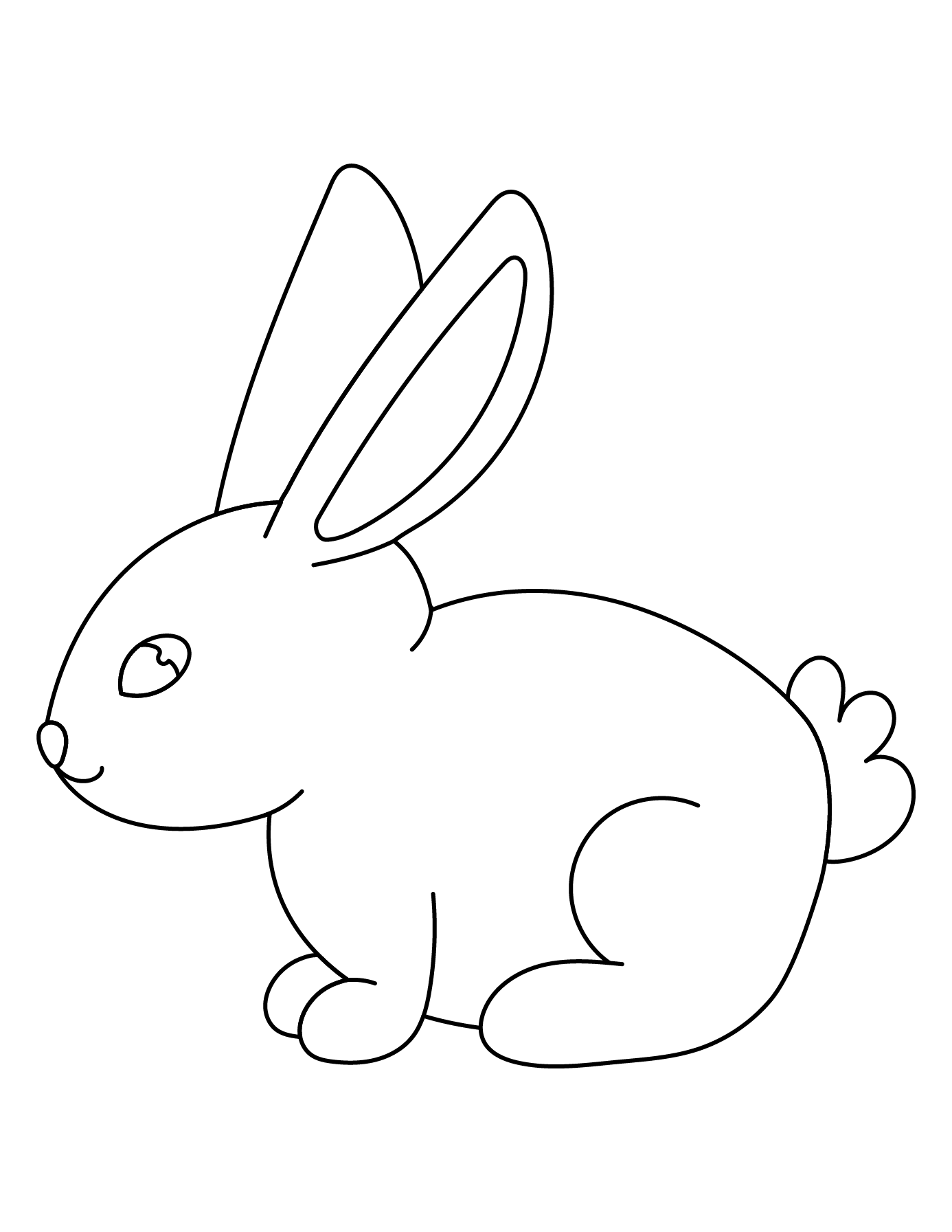 Completed Bunny Drawing Showing The Outline For Printing And Coloring.