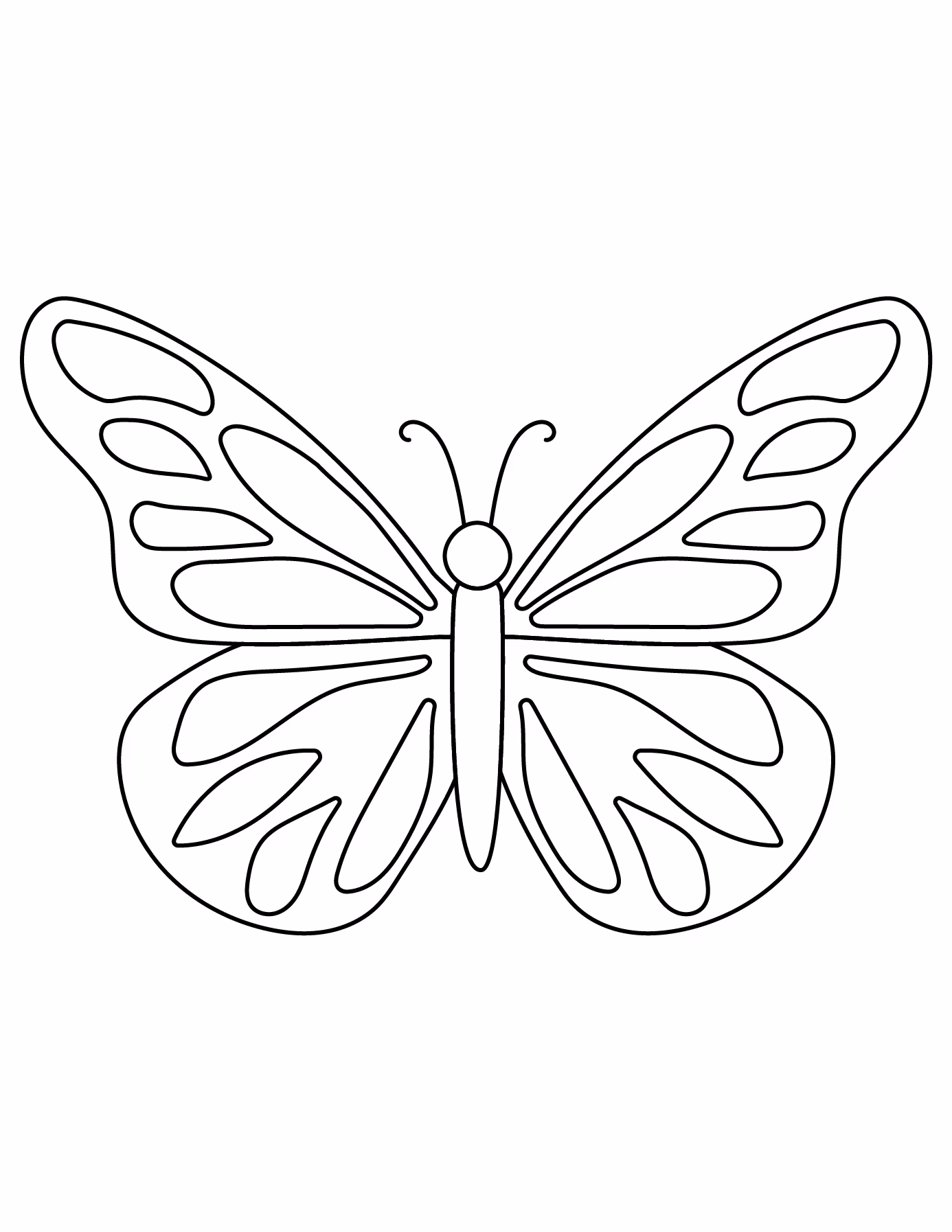 Completed Butterfly Drawing Showing The Outline For Printing And Coloring.