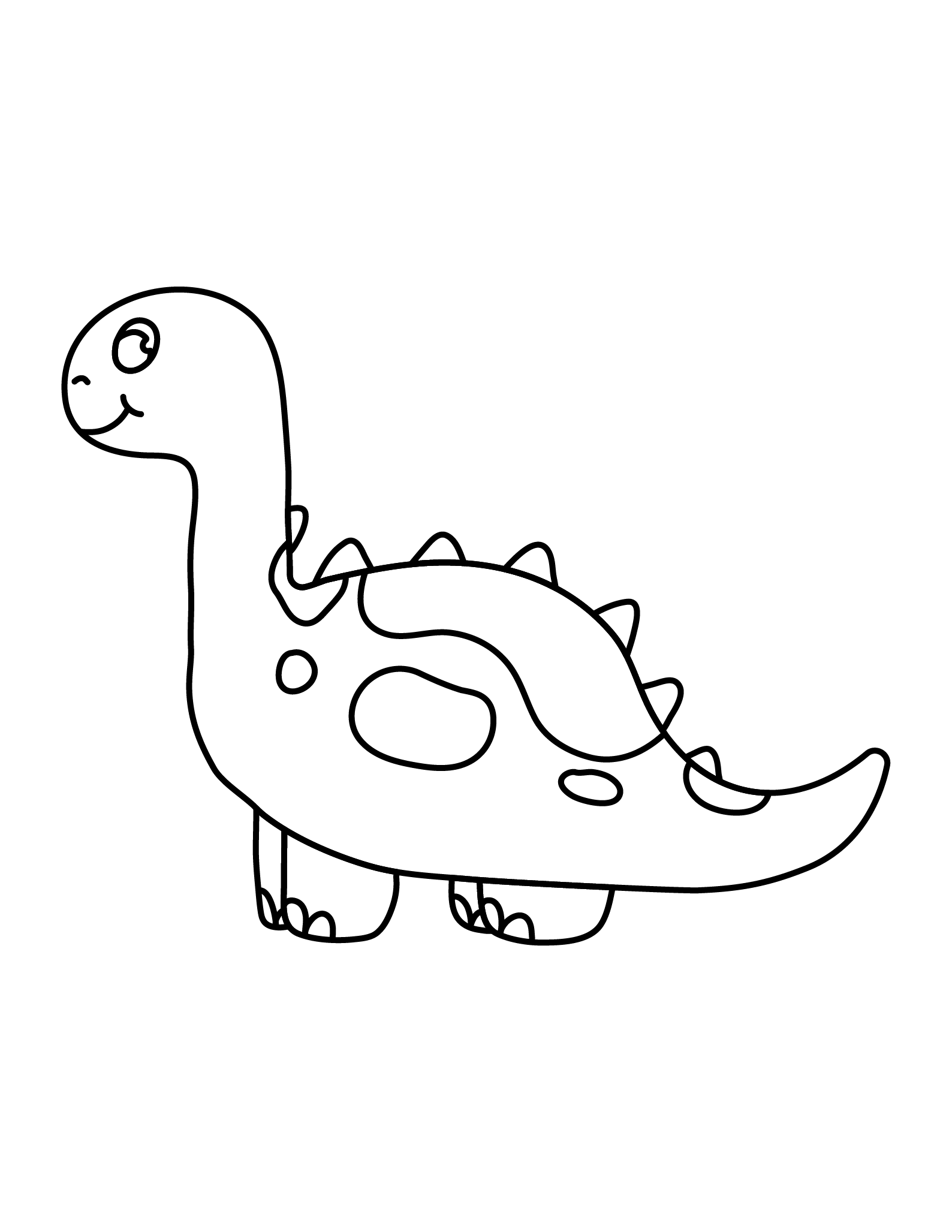Completed Dinosaur Drawing Showing The Outline For Printing And Coloring.