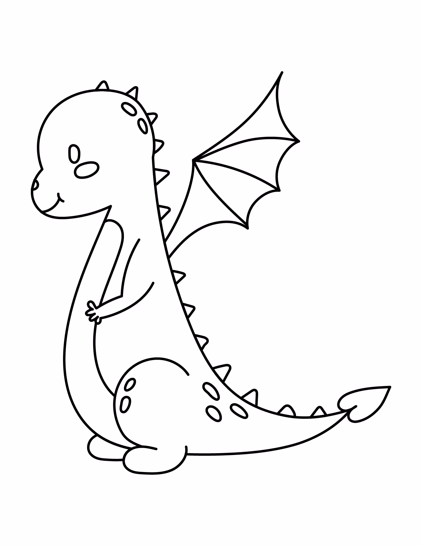 Completed Dragon Drawing Showing The Outline For Printing And Coloring.