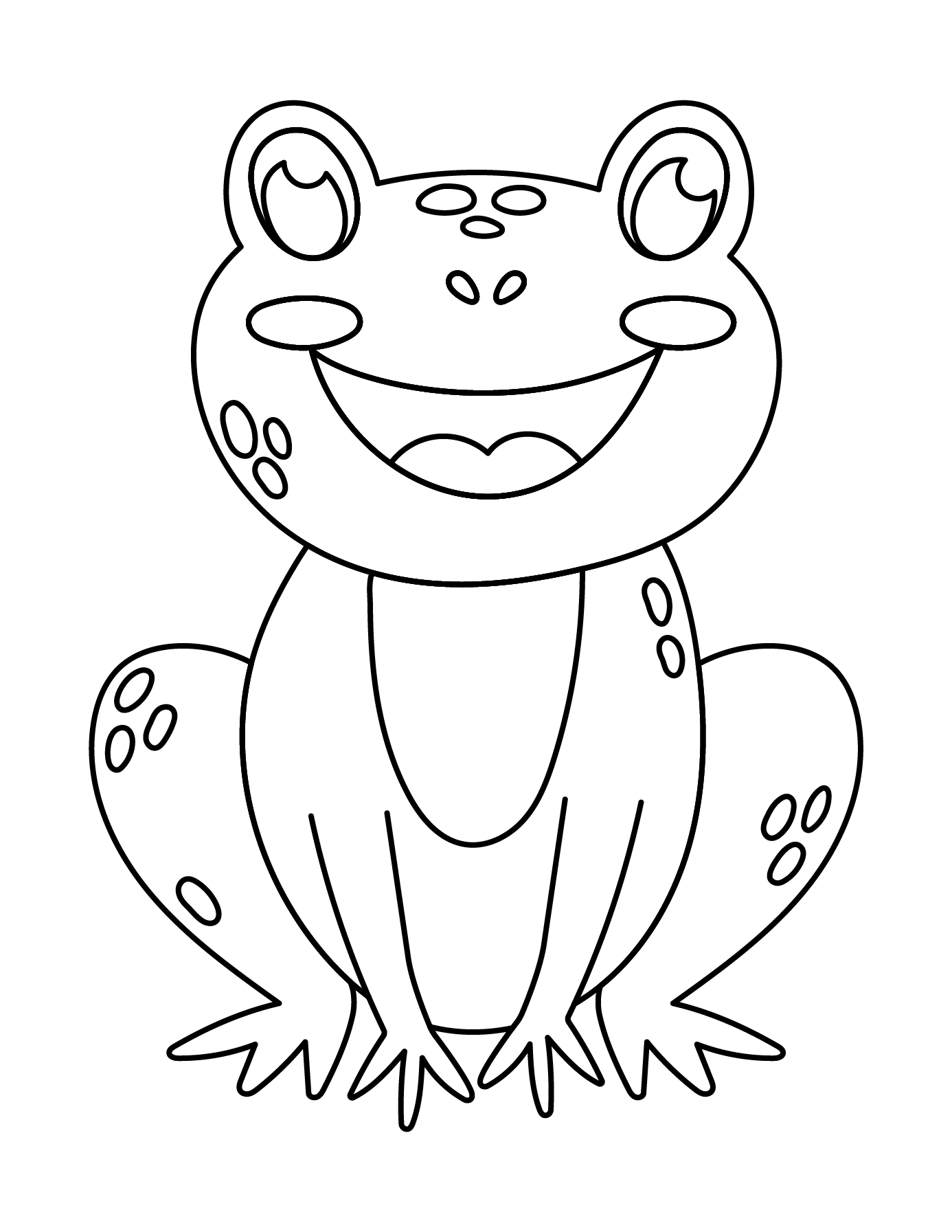 Completed Frog Drawing Showing The Outline For Printing And Coloring.