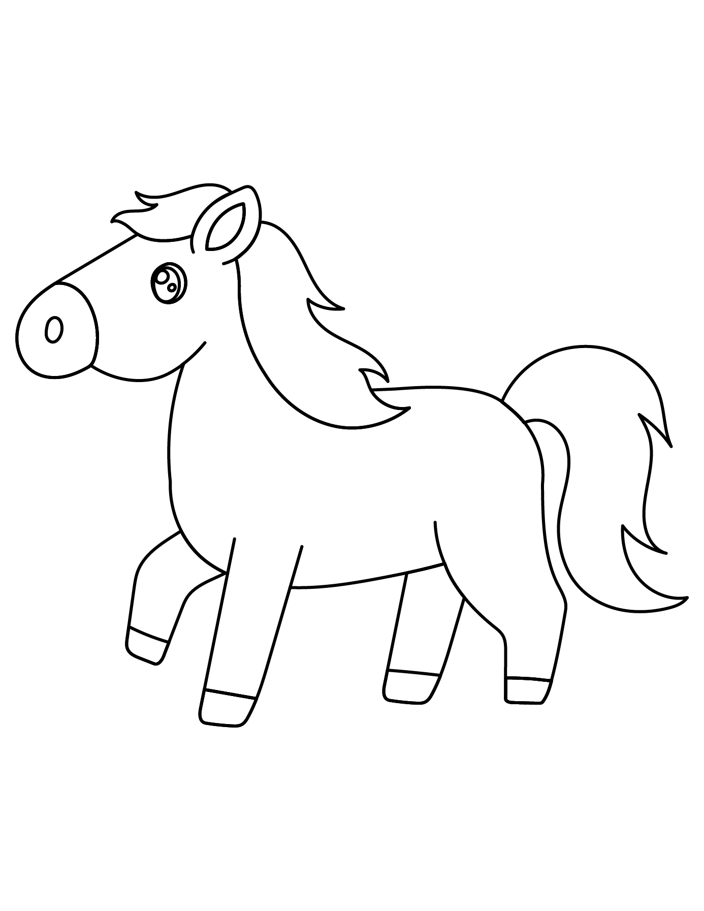Completed Horse Drawing Showing The Outline For Printing And Coloring.