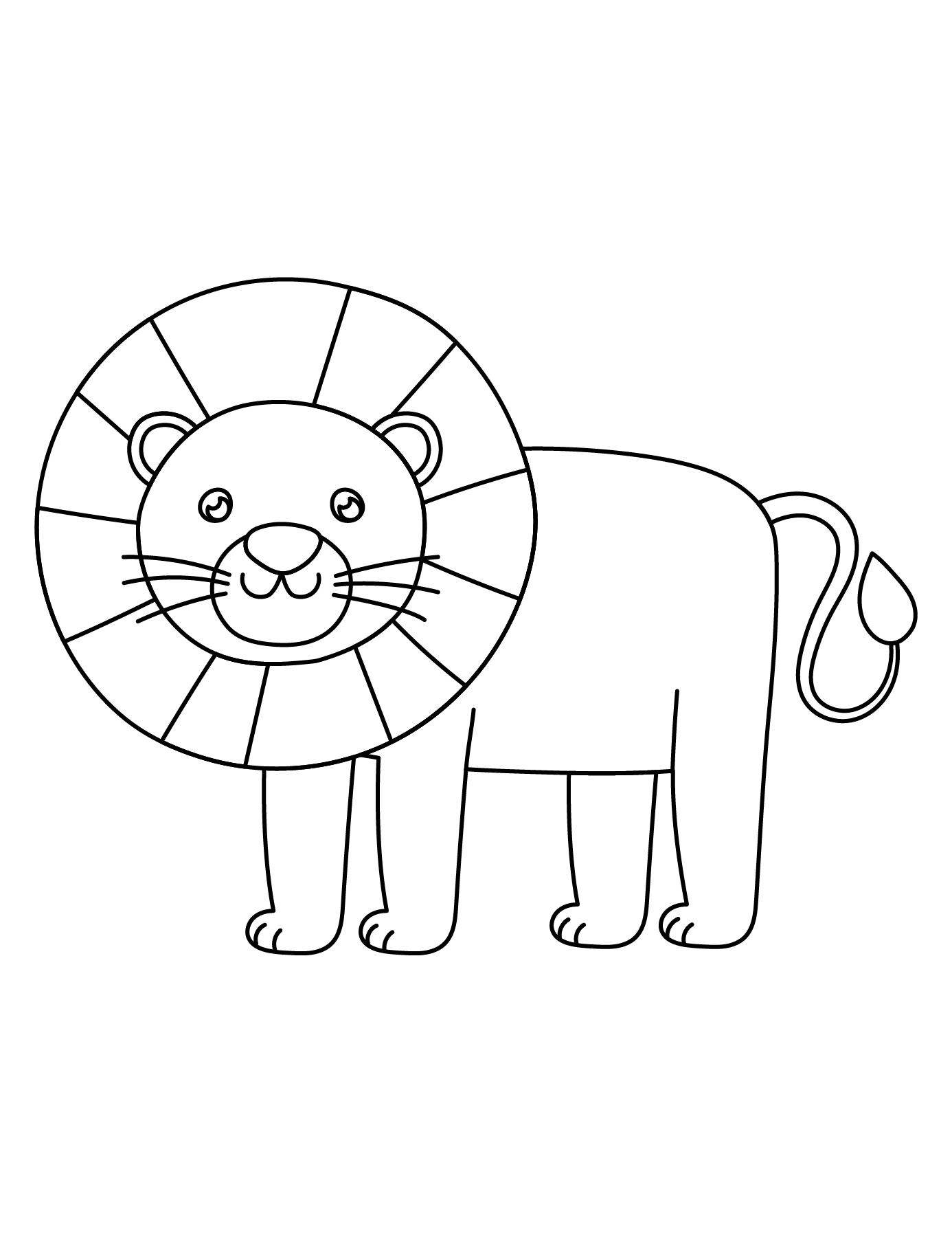 Completed Lion Drawing Showing The Outline For Printing And Coloring.
