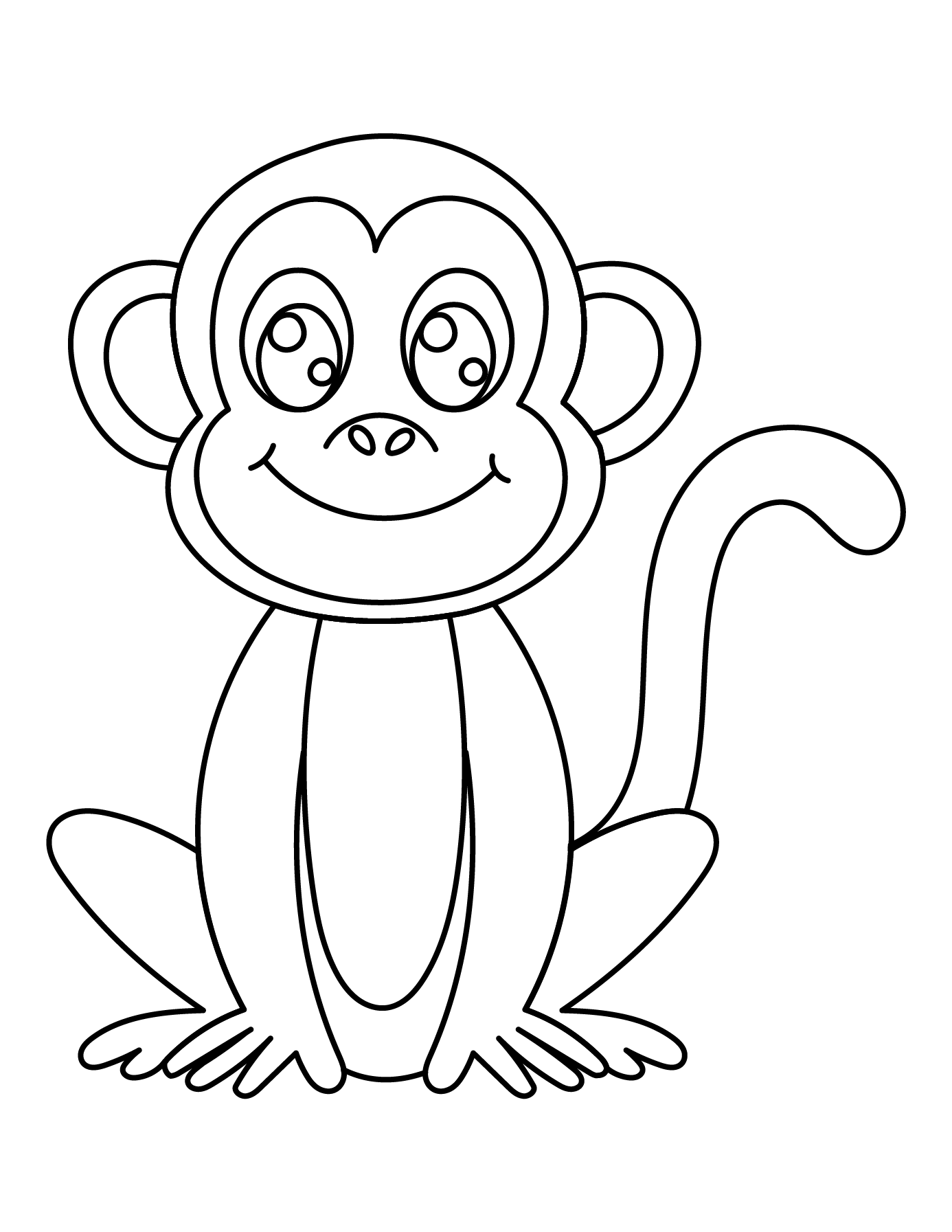 Completed Monkey Drawing Showing The Outline For Printing And Coloring.