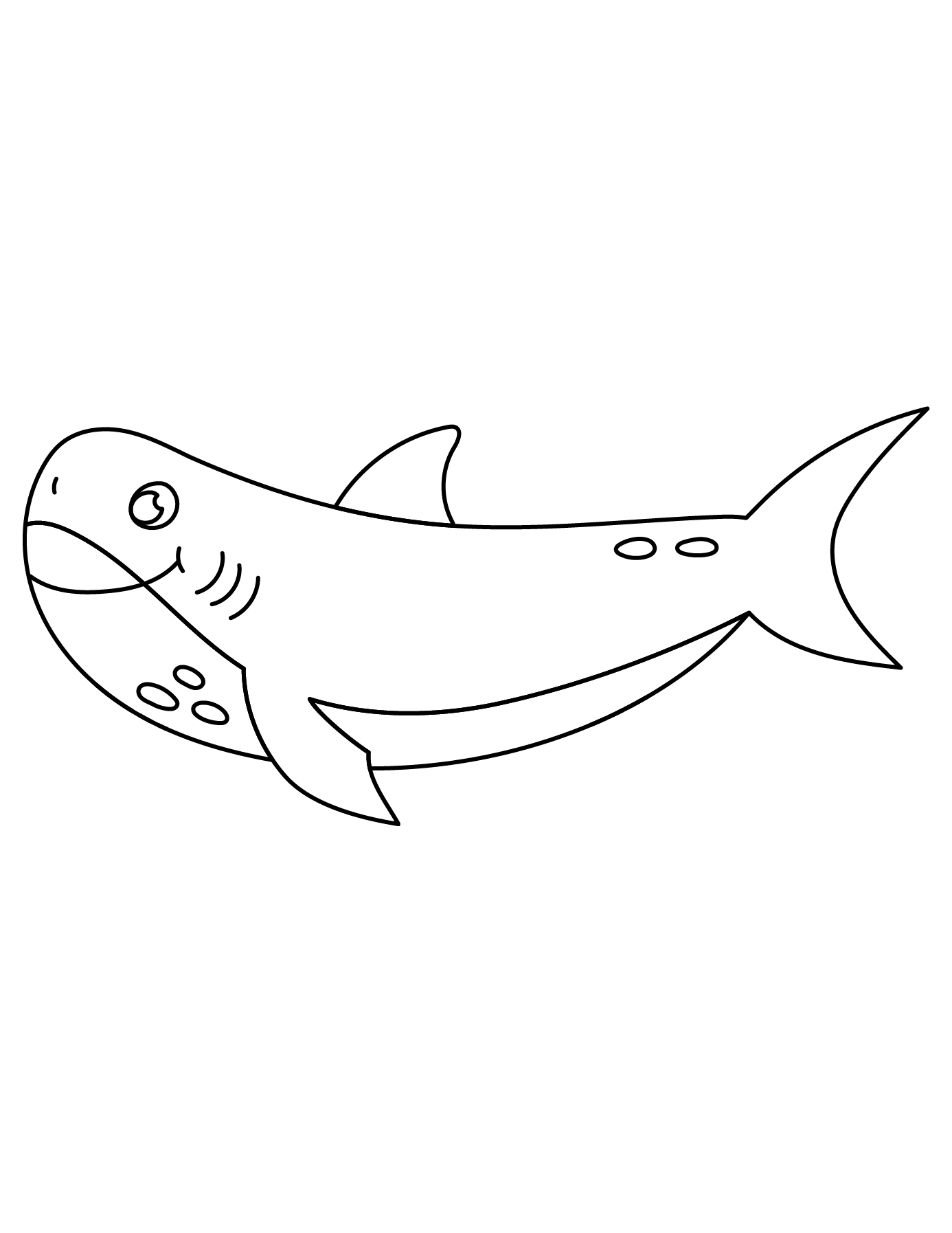 Completed Shark Drawing Showing The Outline For Printing And Coloring.