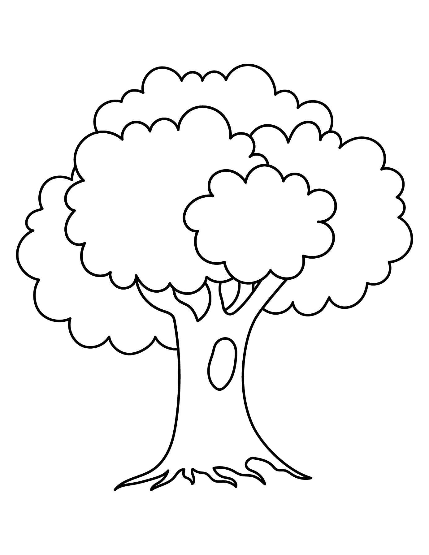 Completed Tree Drawing Showing The Outline For Printing And Coloring.
