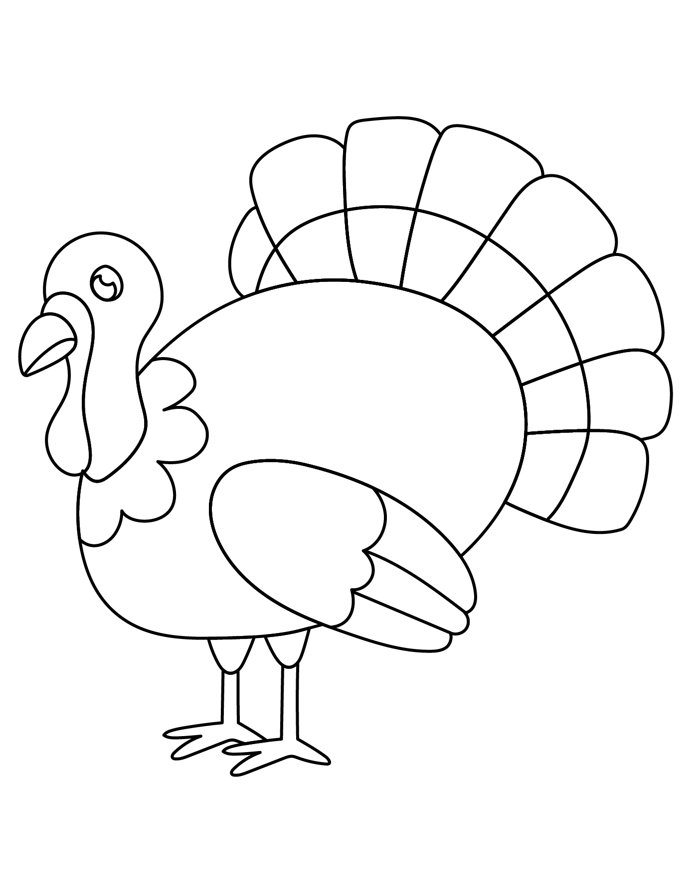 Completed Turkey Drawing Showing The Outline For Printing And Coloring.