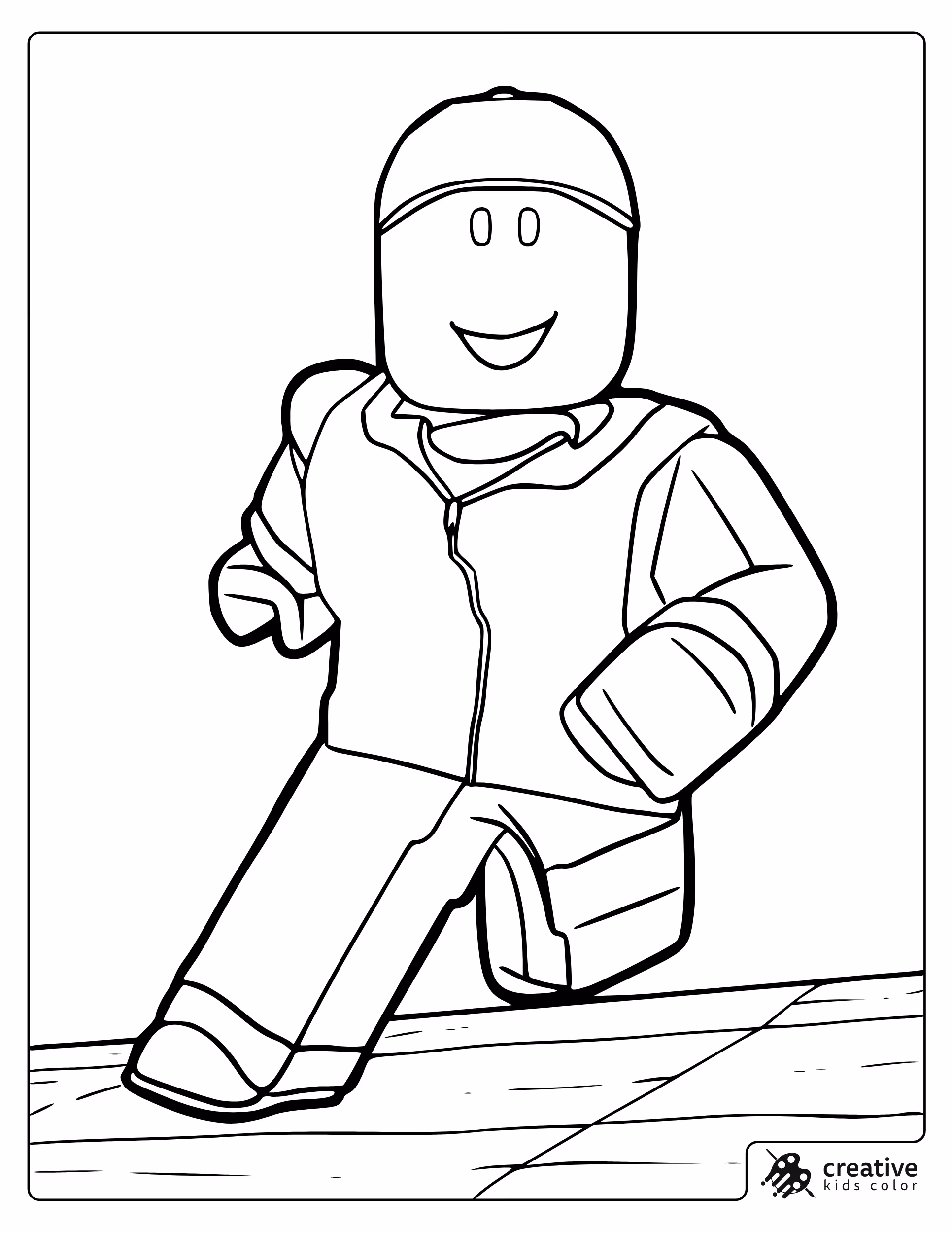 Roblox Avatar Coloring Page Moving Smiling Cute Character With A Cup And Hoodie.