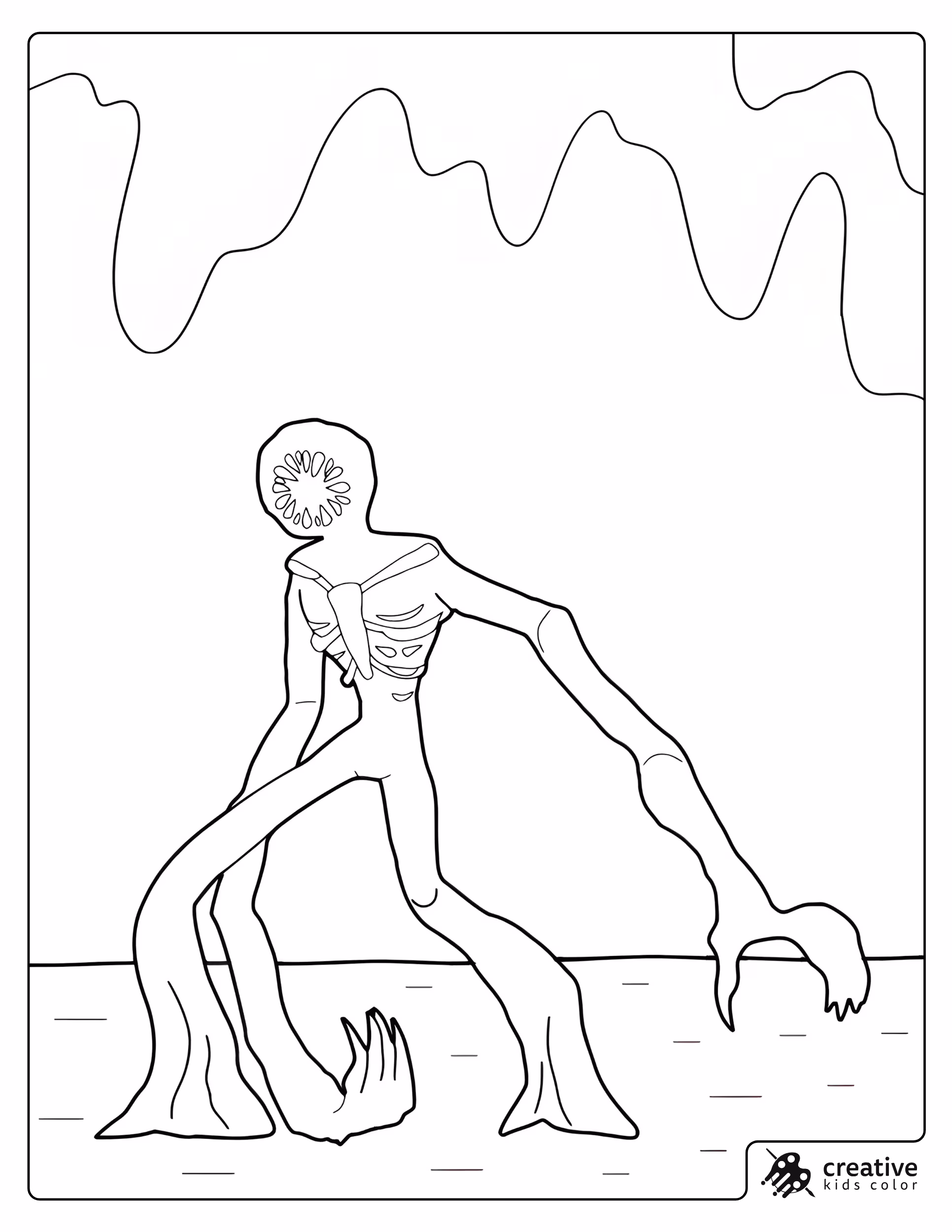 Roblox Doors Coloring Page Shows A Tall Creature Standing In A Cave With Cute As Hands.