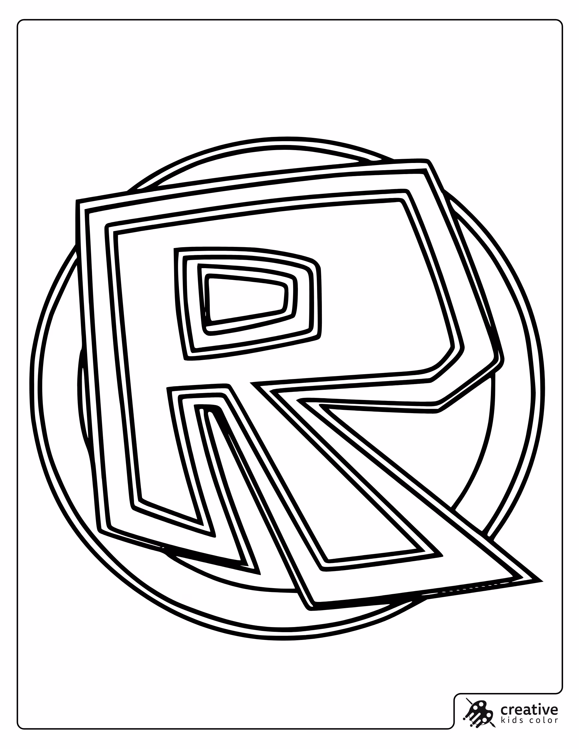 Roblox Logo Coloring Page Shows A Large Letter R Inside A Fox With Bold Lines.