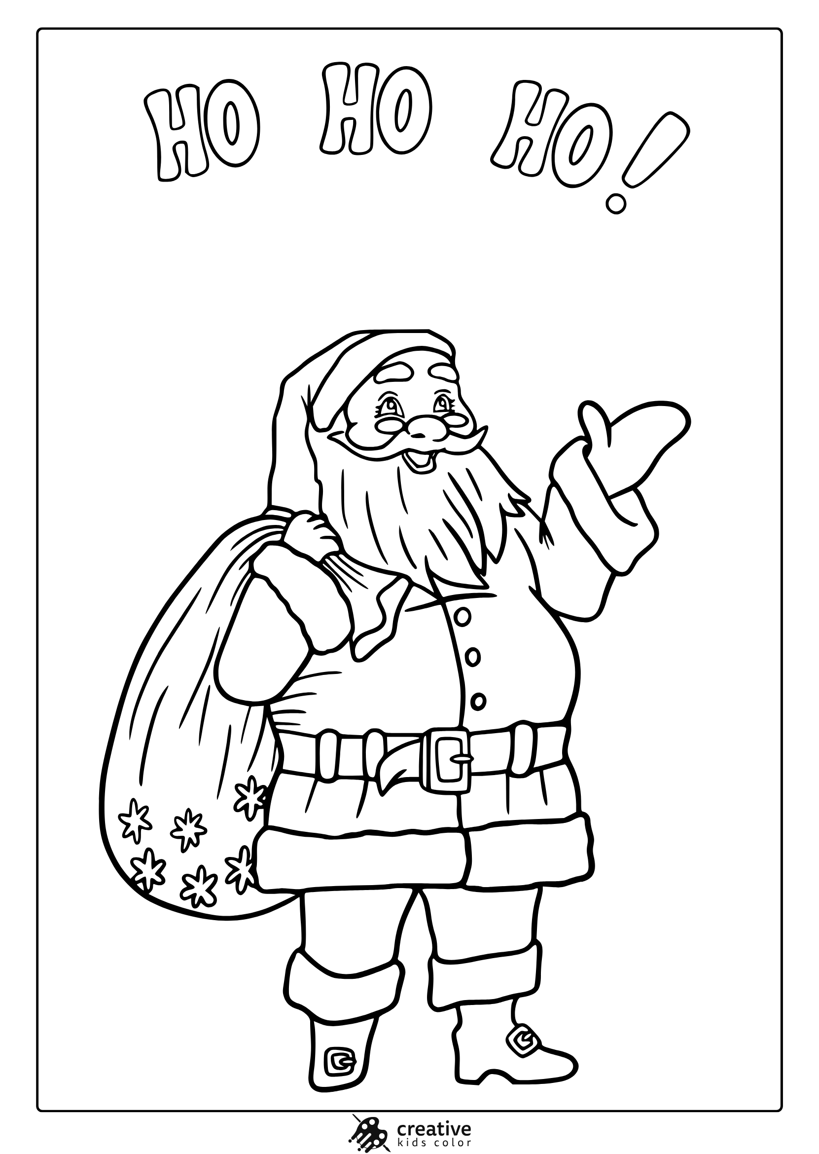 Santa Claus Sack Color Page, Ho Ho Ho Text, and Outfit Christmas Classic.