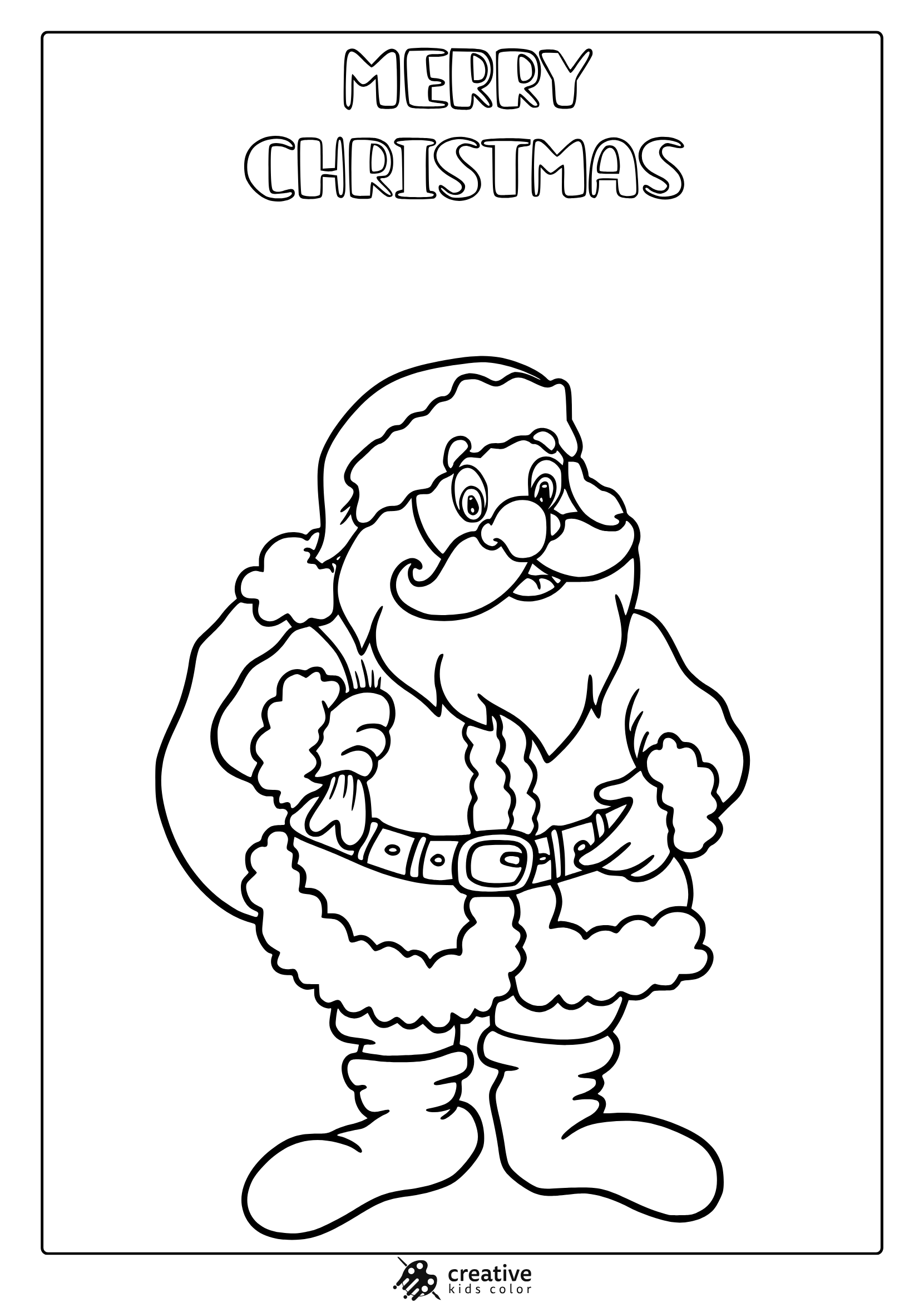 Santa's colored page with traditional clothing, Great Beach, and Merry Scripras text.