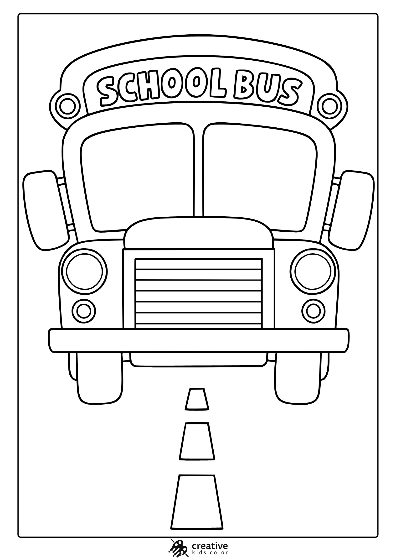 Coloring Page With A Front Facing Vintage School Bus And Bold &Quot;School Bus&Quot; Text.
