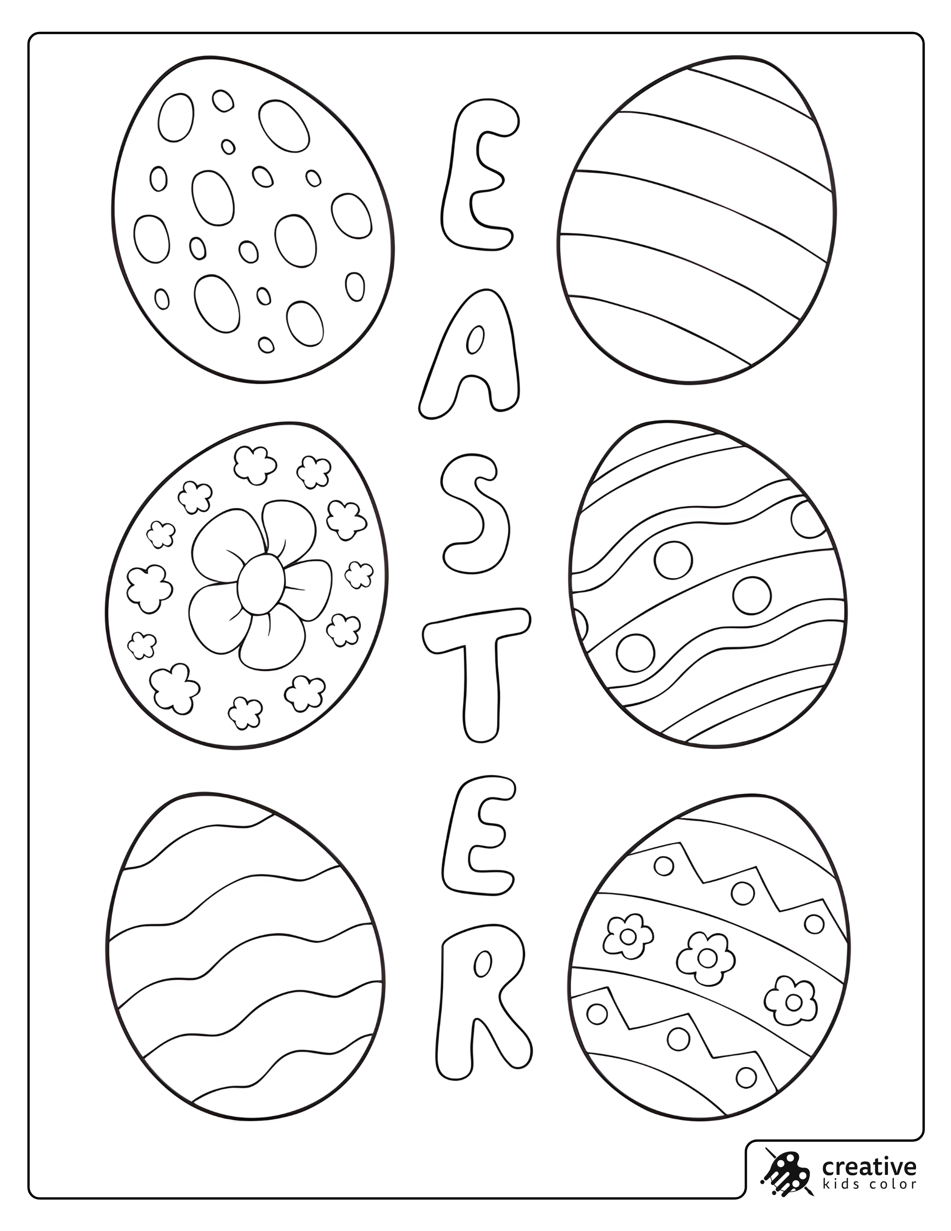Simple Easter Eggs With Bubble Letters Coloring Page