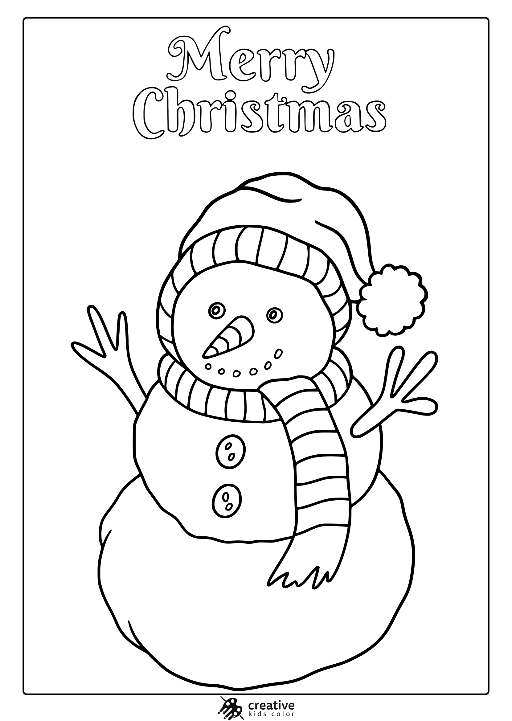 Snowman Cute Snowman page with SCARF, Carrot Nose, and the text of Christmas Christmas.