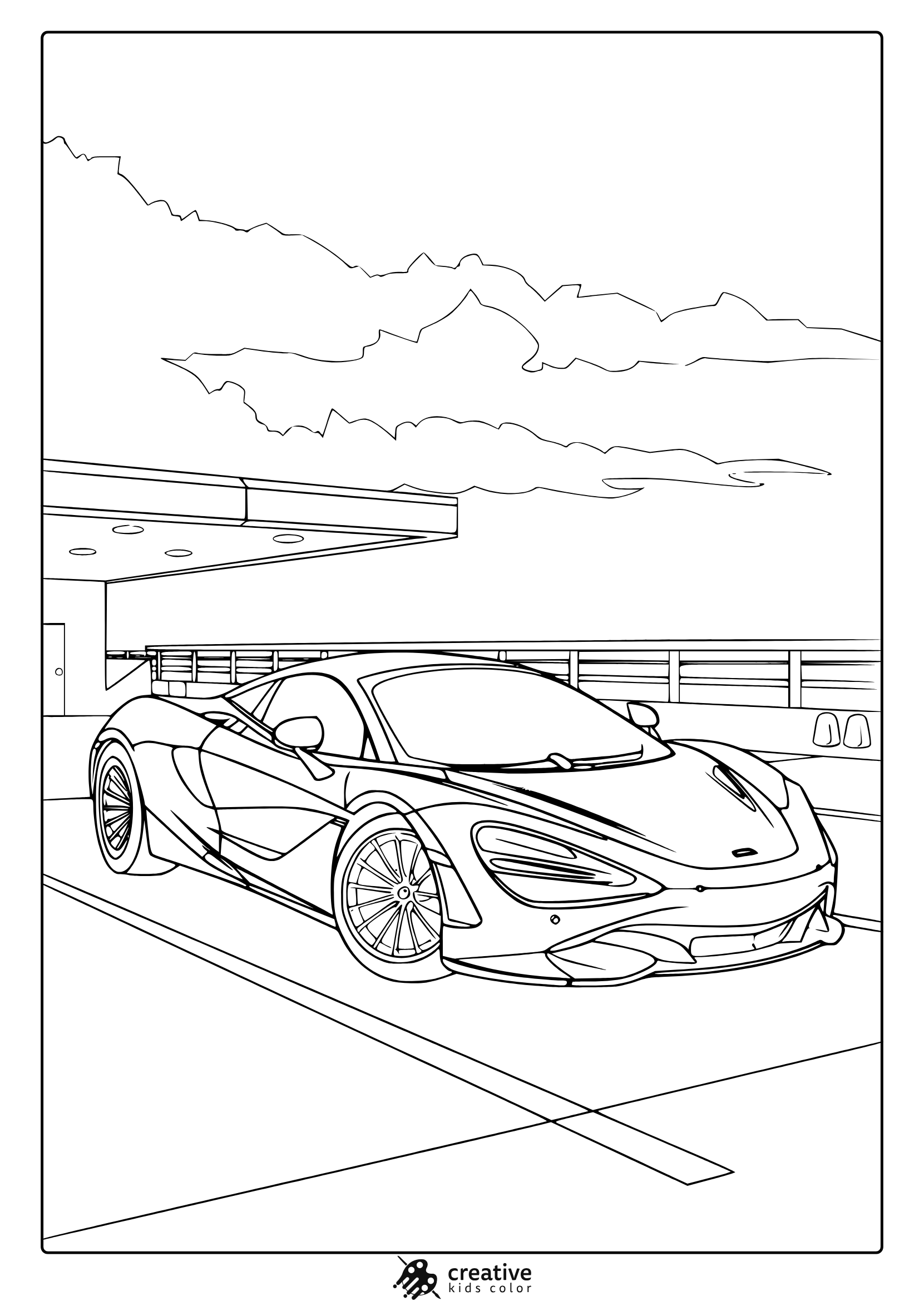 A Stylish Sports Car With Alloy Wheels Under A Canopy, Great For A Sports Car Coloring Page.