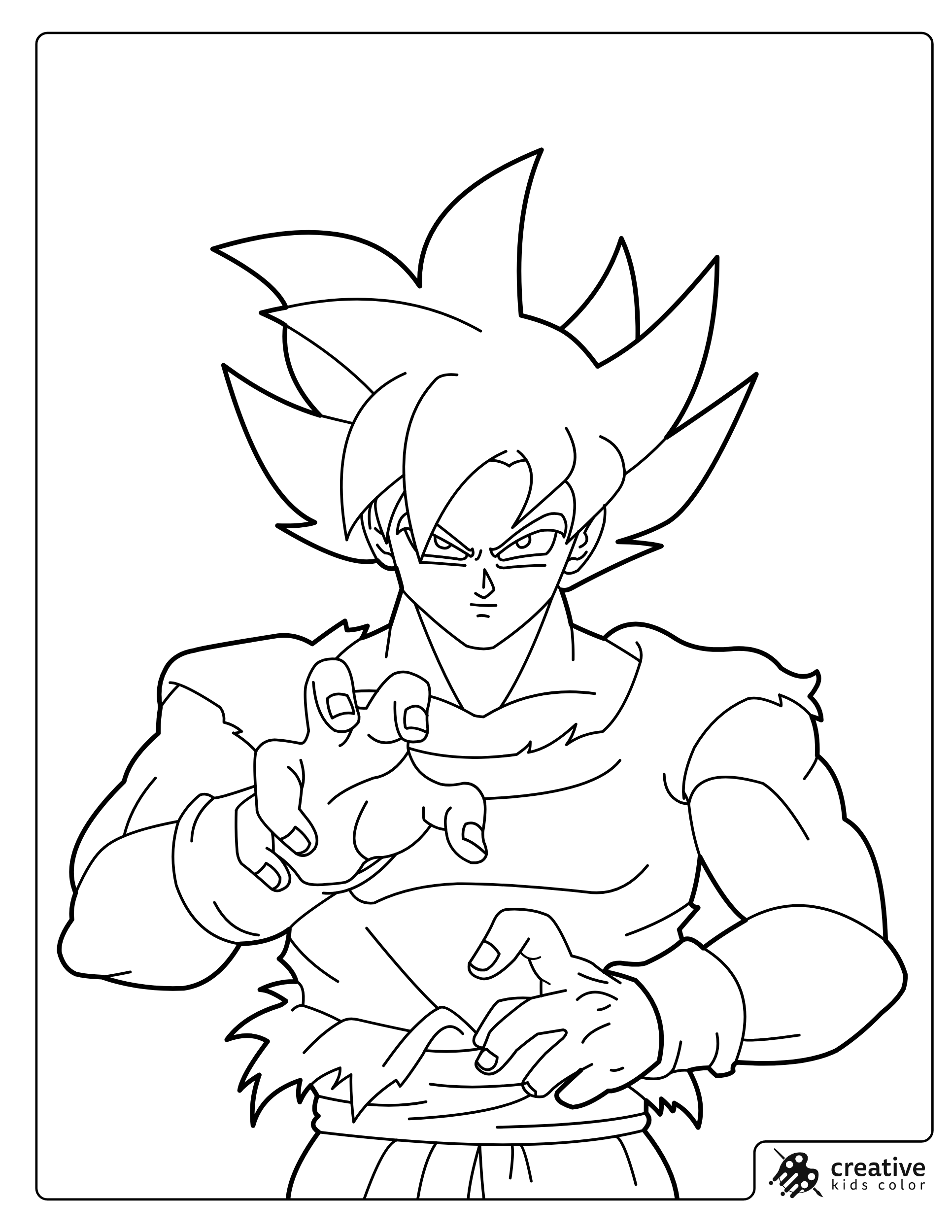 Super Saiyan Goku Coloring Page With One Hand Point Forward