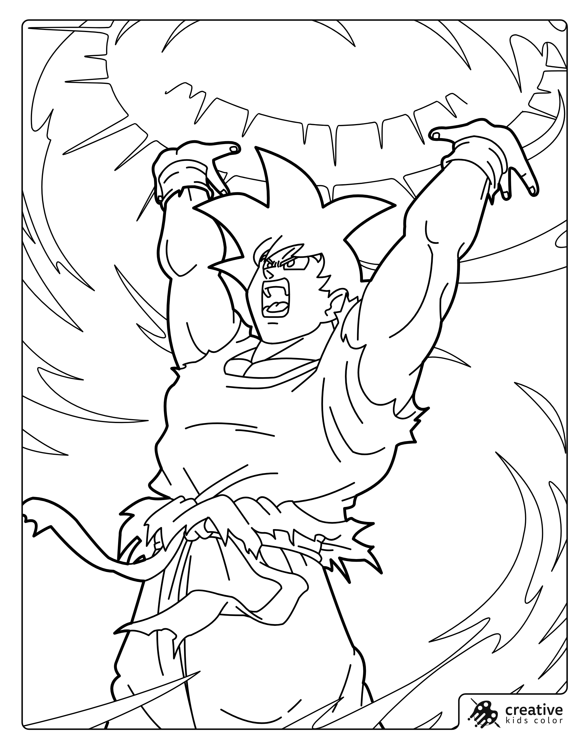 Super Saiyan Goku Screams With Arms Raised While Powering Up Coloring Page