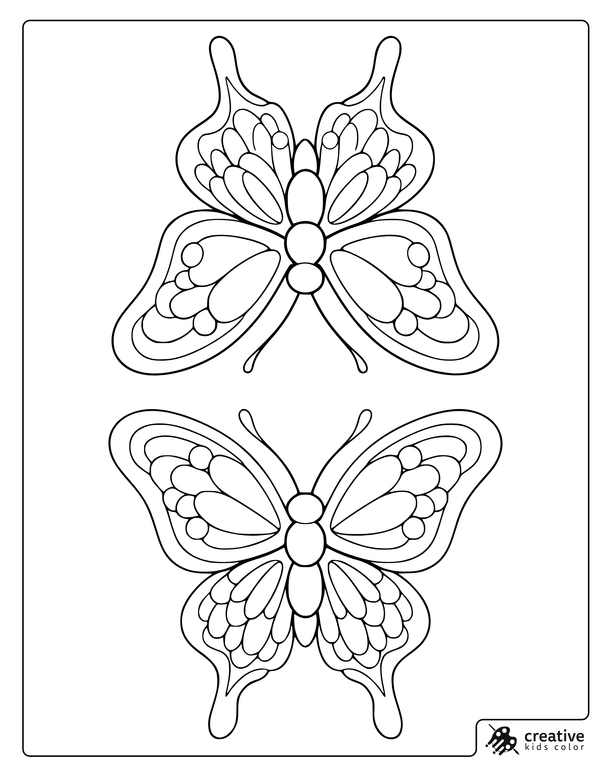Symmetrical Butterfly Design Coloring Page With Two Decorative Butterflies
