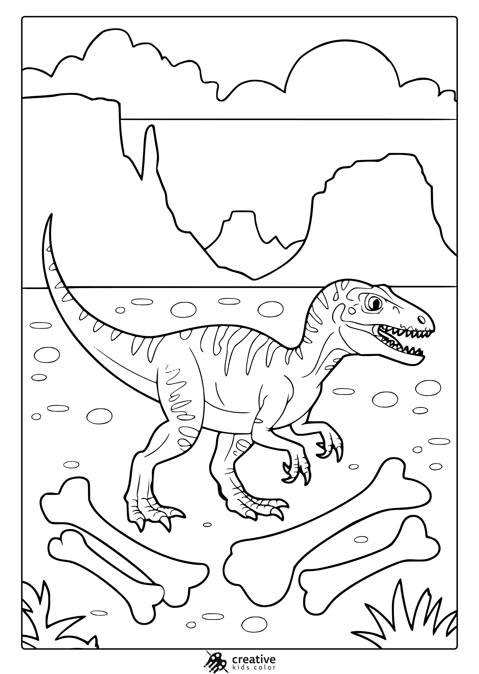 A Fast-Moving Velociraptor In A Natural Landscape Is Featured In This Action-Filled Dinosaur Coloring Page.