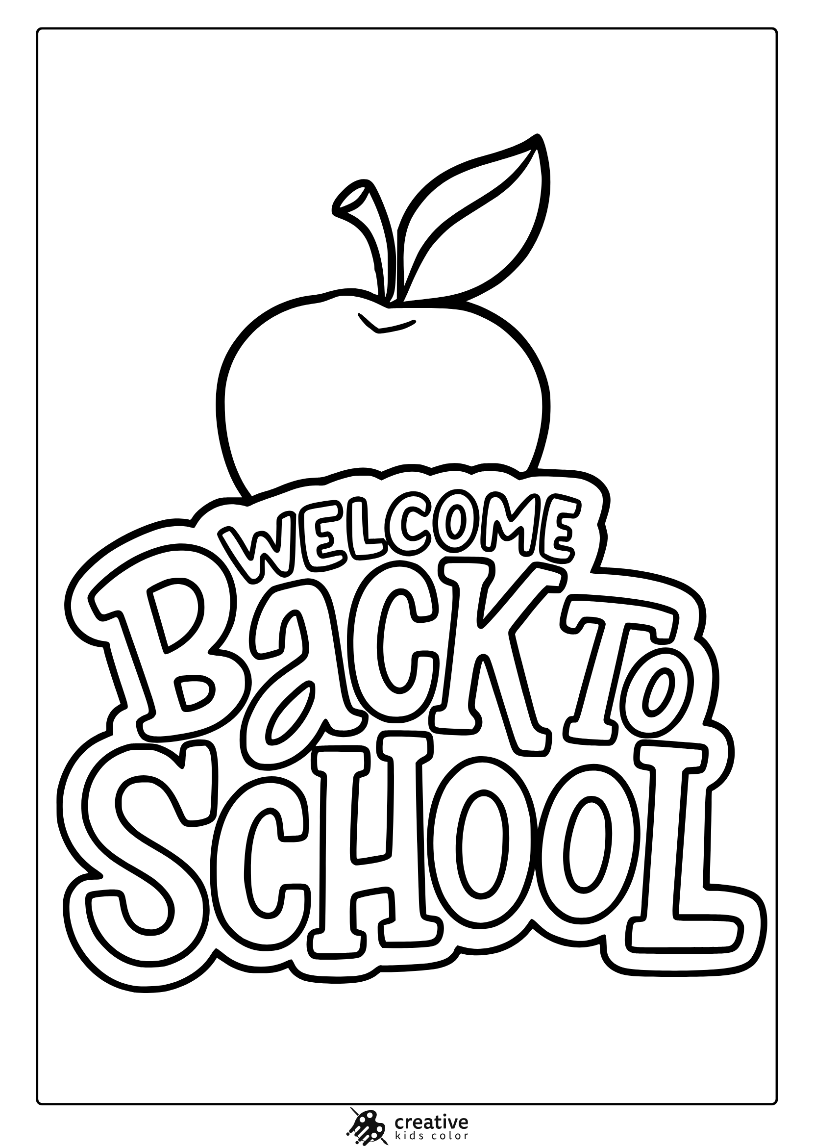 Coloring Page With &Quot;Welcome Back To School&Quot; Text And A Simple Apple Design.