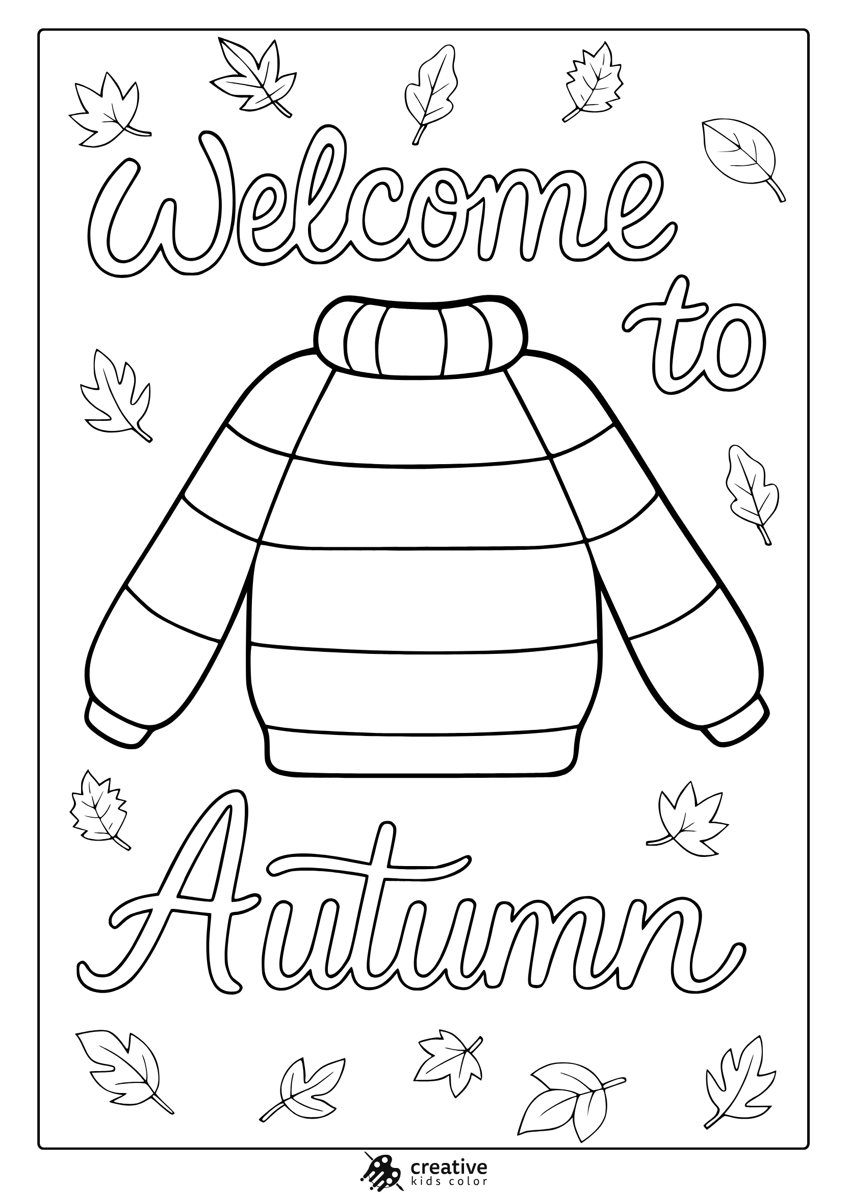 Autumn Sweater With Decorative Leaves And Welcome Text In A Fall Themed Coloring Page.